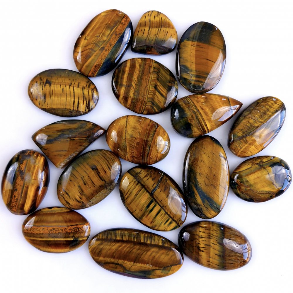 17Pcs 713Cts Natural Tiger Eye Loose Cabochon Gemstone Lot Mix Shape and and Size for Jewelry Making 45x22 30x20mm#1300