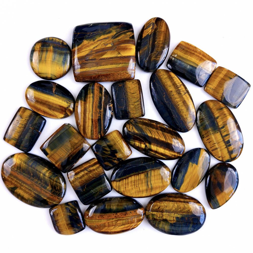 22Pcs 1217Cts Natural Tiger Eye Loose Cabochon Gemstone Lot Mix Shape and and Size for Jewelry Making 48x32 30x30mm#1301