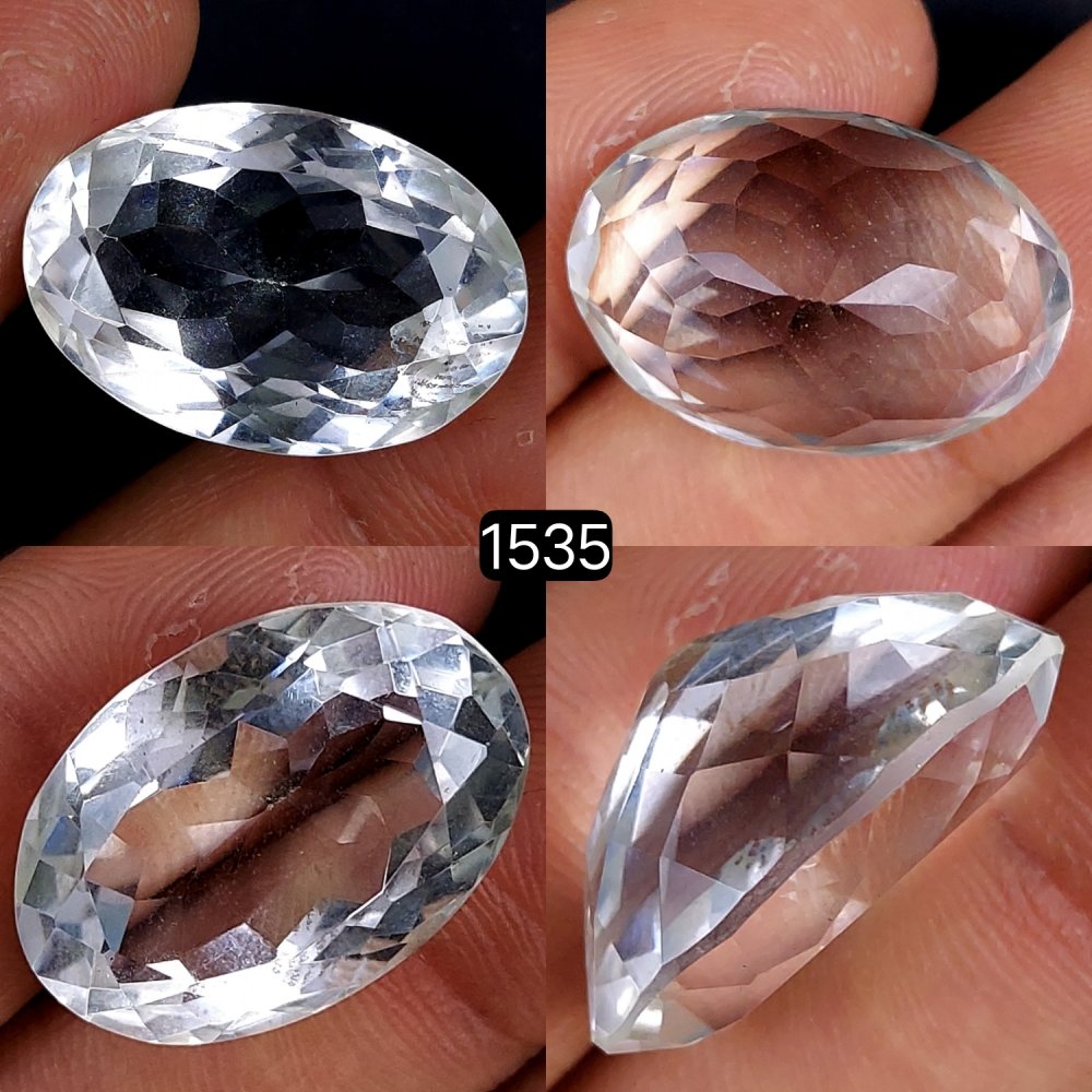1Pc 30Cts Natural Crystal Quartz Faceted Cabochon Gemstone Oval Shape Crystal 24x16 mm#1535