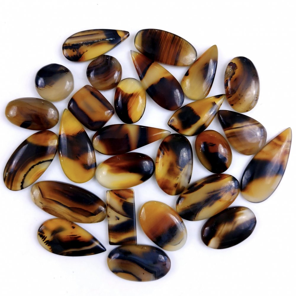 26Pcs 367Cts Natural Montana Agate Cabochon Lot Brown Flat Back Gemstone Crystal Wholesale Loose gemstone For Jewelry Making 26x10 22x11mm