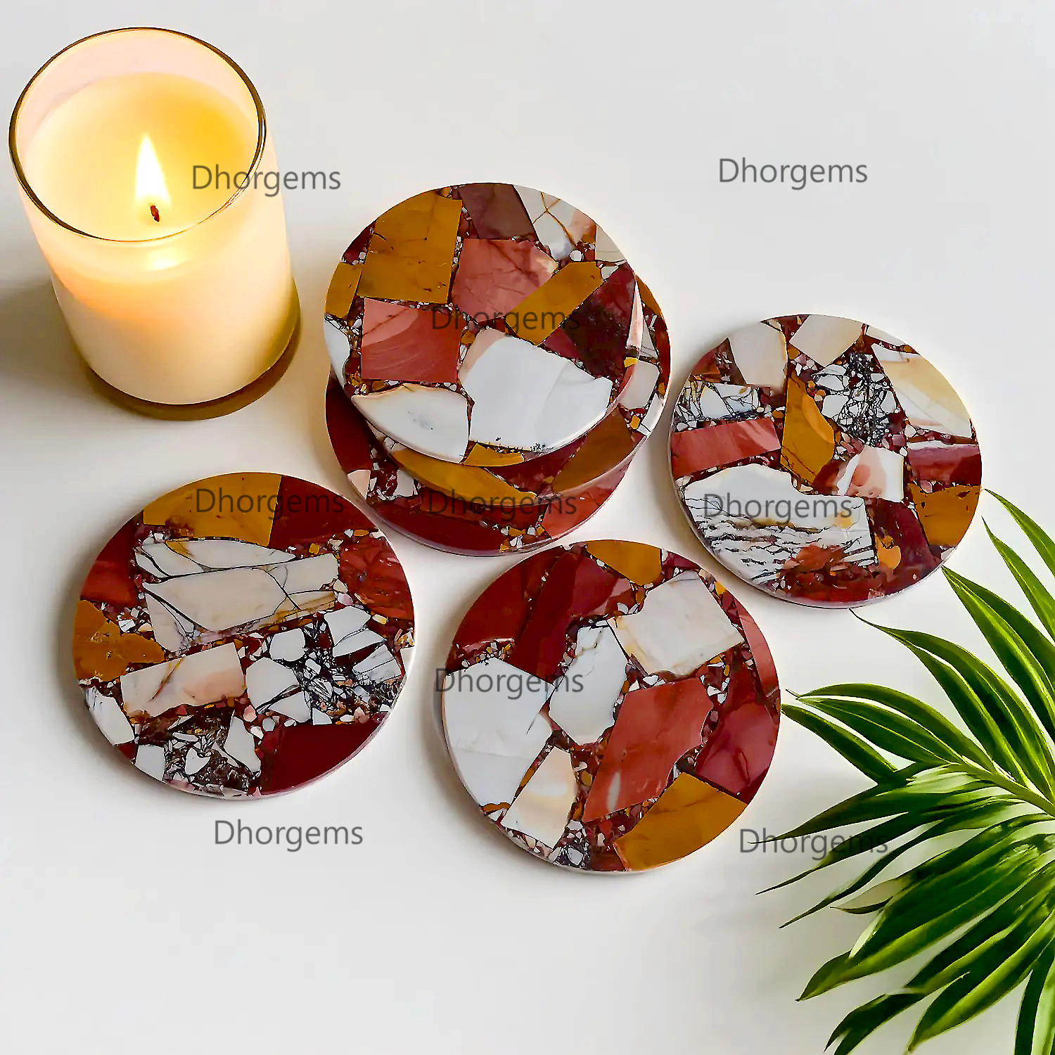 4Mookaite Jasper Round Coasters
