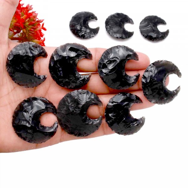 Black Obsidian Moon Carving
