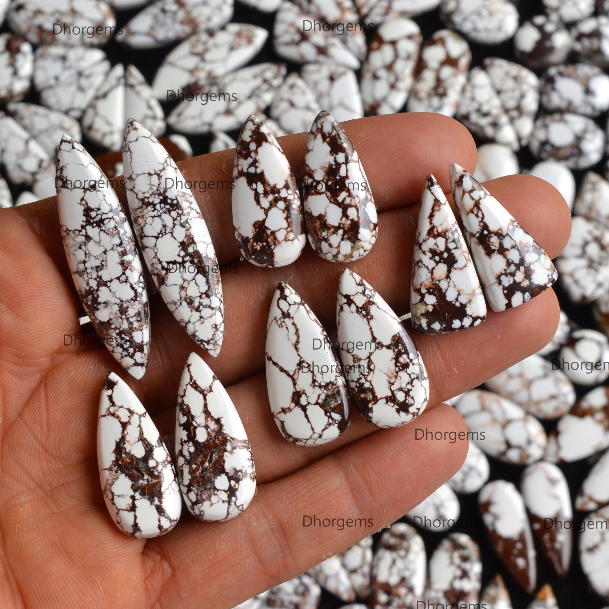 Natural White Wild Horse Cabochon Gemstone Pairs  For Jewelry Making Silver Earrings Craft Supply for Crystal Healing Mixed Shape and Sizes