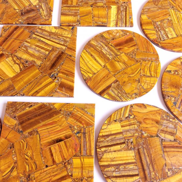 Natural Tiger Eye  6 &quot; Square And Round Platter Set