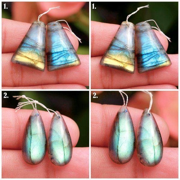 Natural Front To Back Drilled Labradorite Earring Pair Loose Gemstone For Jewelry
