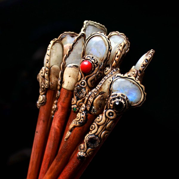 Moonstone cabochon Polymer clay hair stick