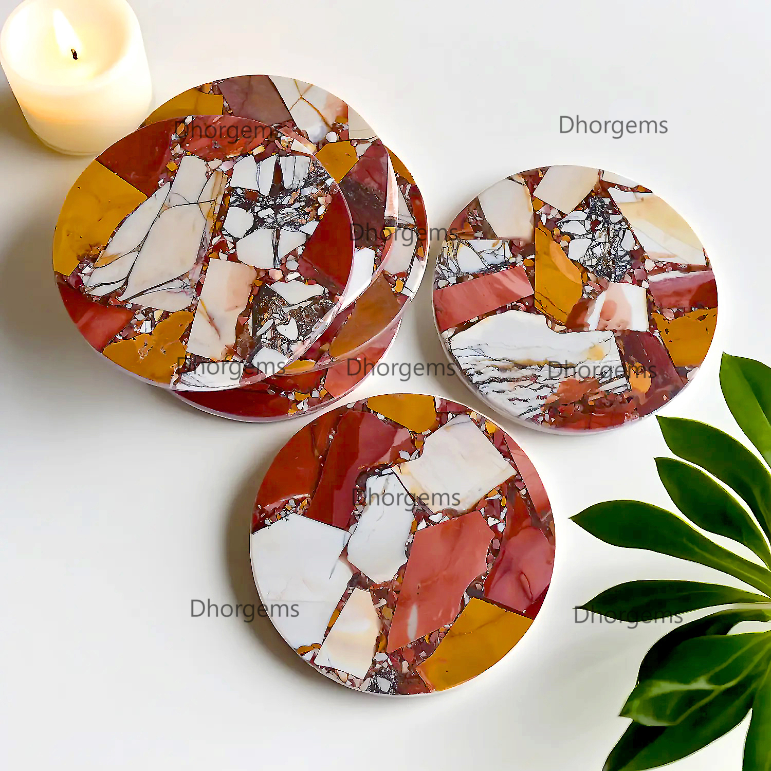 4Mookaite Jasper Round Coasters