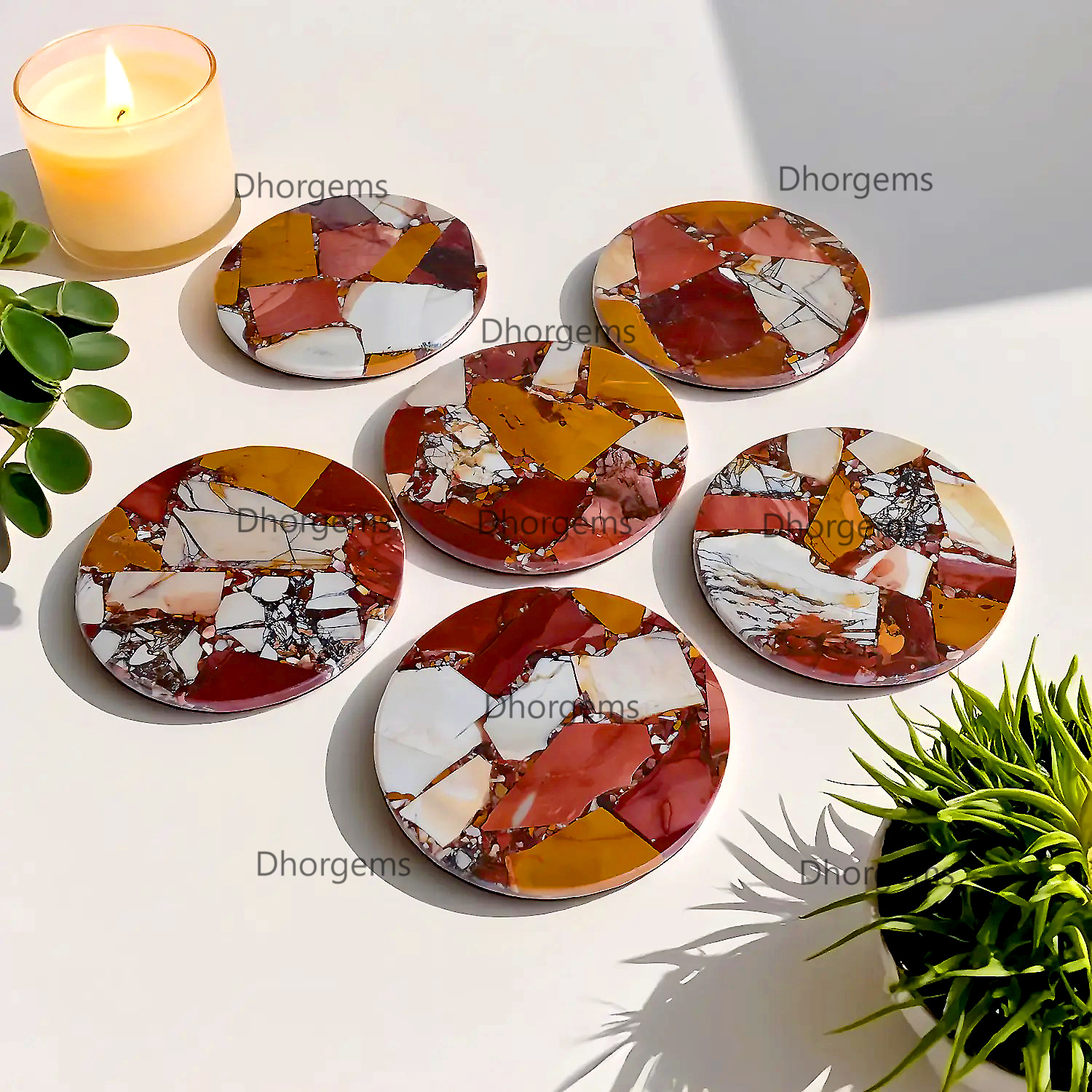 4Mookaite Jasper Round Coasters