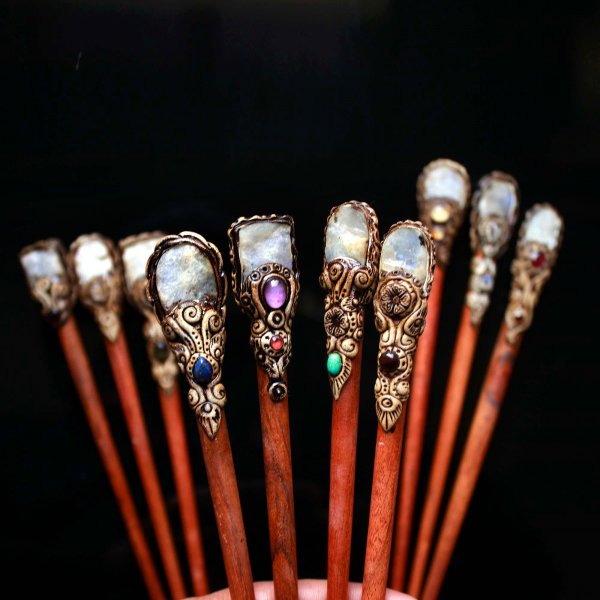 Moonstone Druzy Polymer clay hair stick