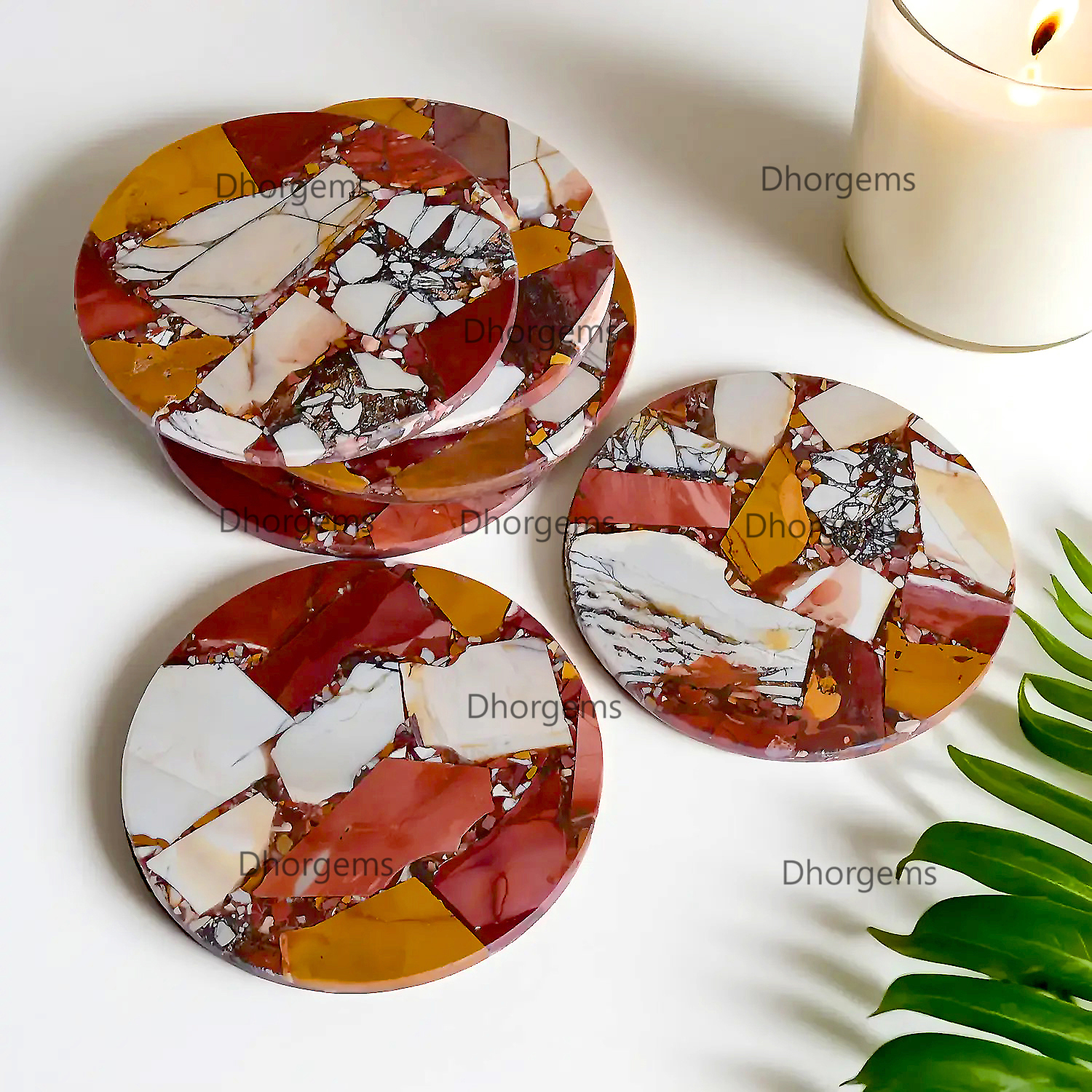 4Mookaite Jasper Round Coasters
