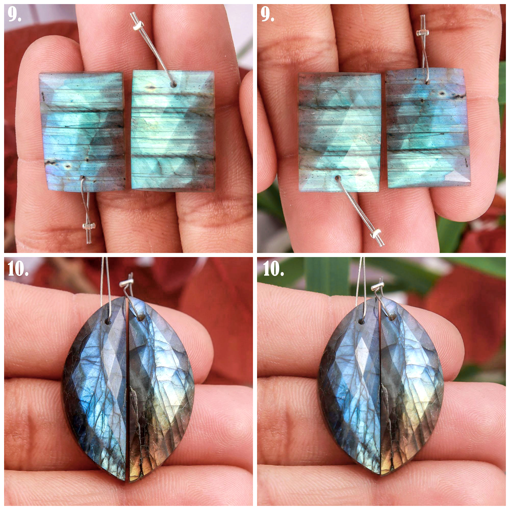 Natural Faceted Labradorite Front To Back Drilled Earring Pair Loose Gemstone