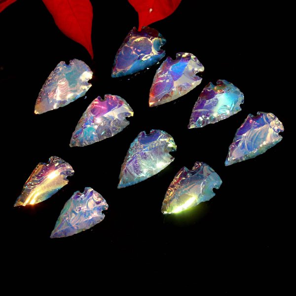 Aura Coated Opalite Arrowhead Carving