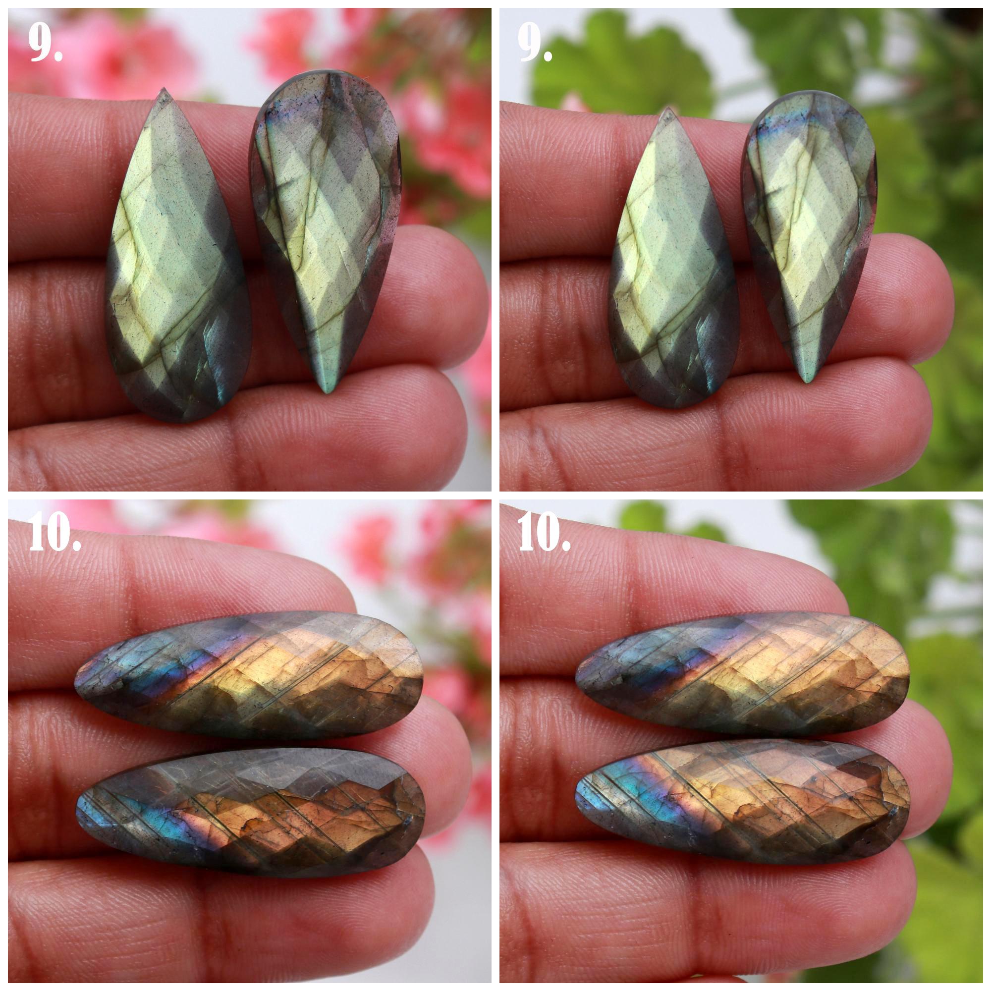 Natural Multi Fire Labradorite Rose Cut Faceted Pair Cabochon Mix Shape Loose Gemstone