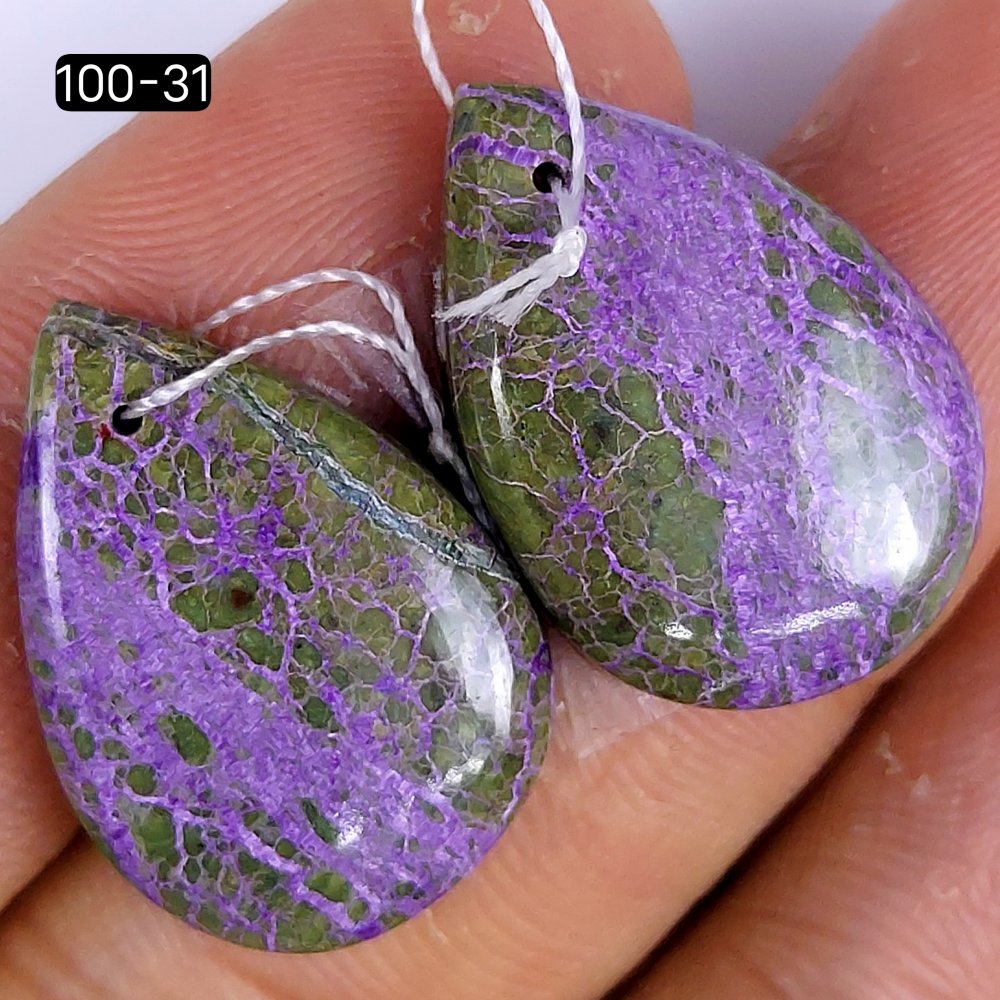 26Cts Natural Purple Stichtite Cabochon Pair Pear Shape Drilled Loose Gemstone 24x17mm #100-31