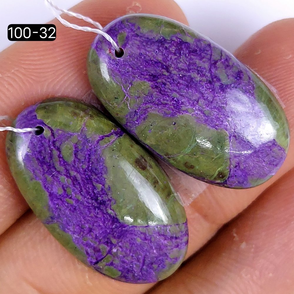 30Cts Natural Purple Stichtite Cabochon Pair Oval Shape Drilled Loose Gemstone 26x15mm #100-32