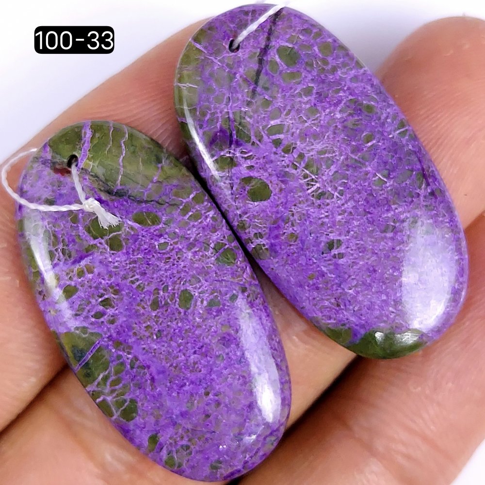 36Cts Natural Purple Stichtite Cabochon Pair Oval Shape Drilled Loose Gemstone 34x17mm #100-33