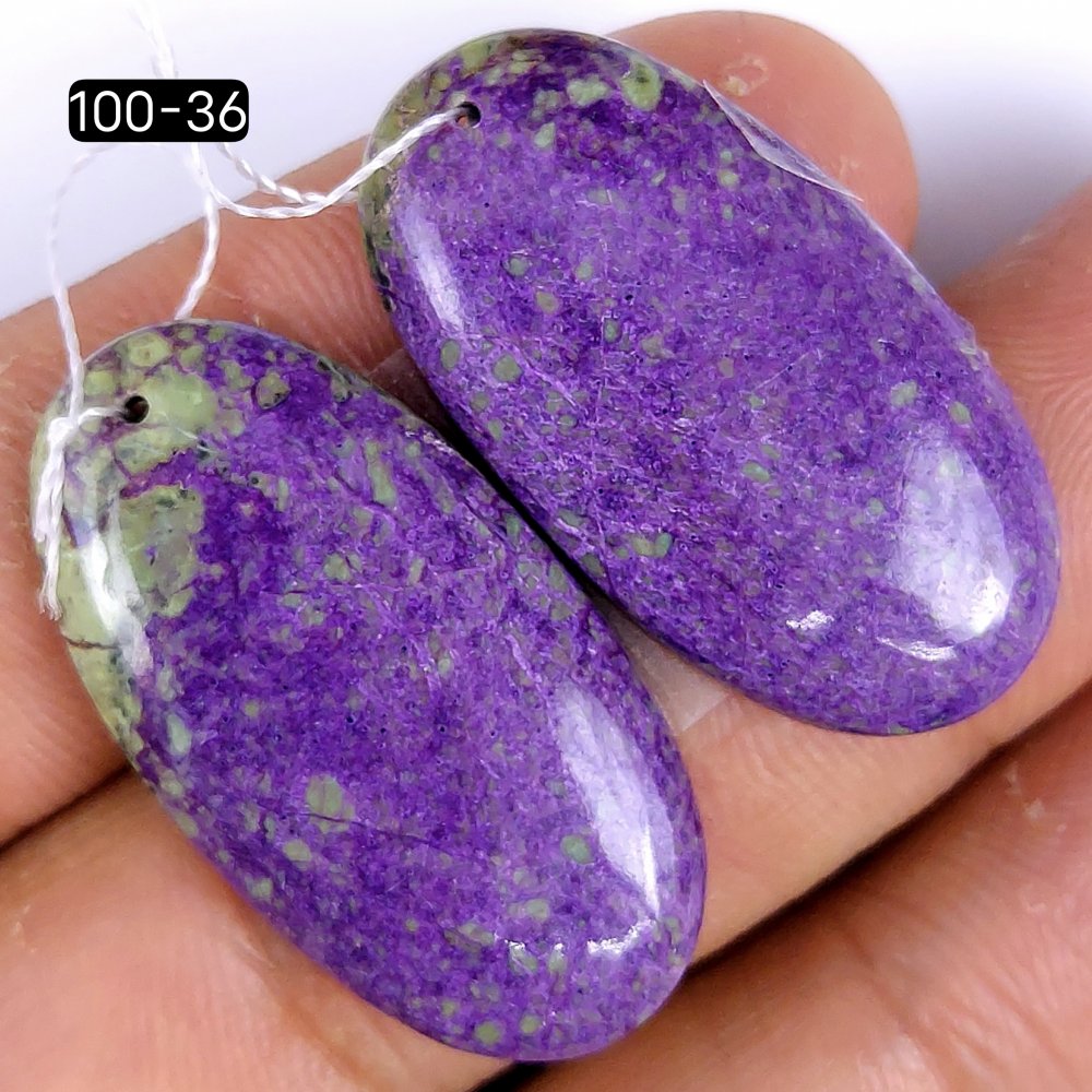 36Cts Natural Purple Stichtite Cabochon Pair Oval Shape Drilled Loose Gemstone 34x16mm #100-36