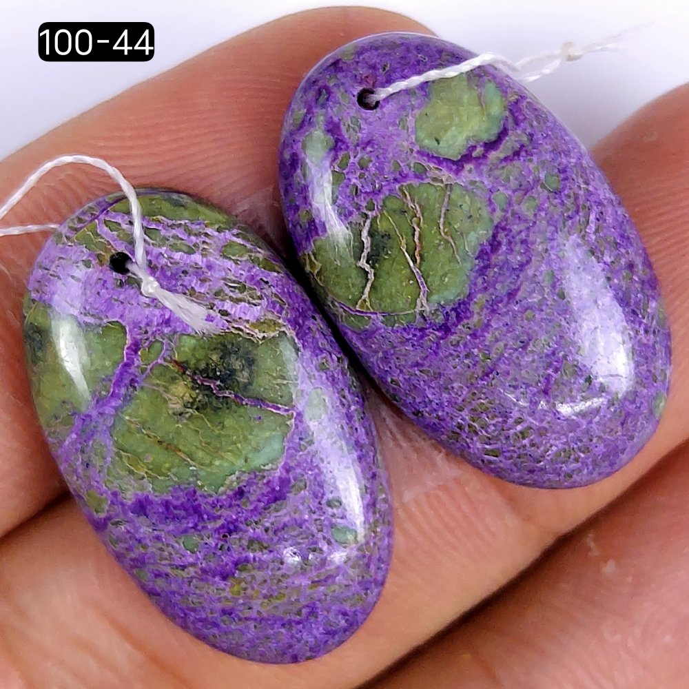 30Cts Natural Purple Stichtite Cabochon Pair Oval Shape Drilled Loose Gemstone 26x14mm #100-44