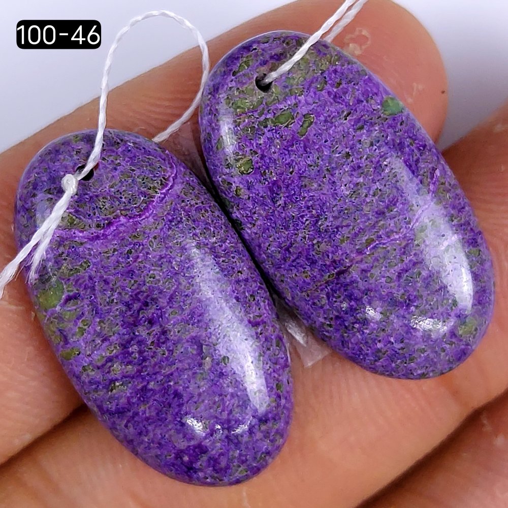 23Cts Natural Purple Stichtite Cabochon Pair Oval Shape Drilled Loose Gemstone 26x15mm #100-46