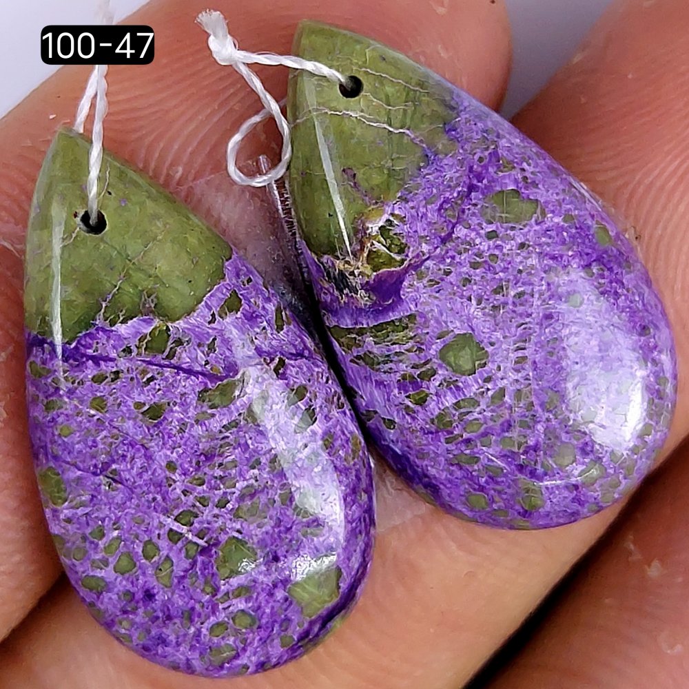 18Cts Natural Purple Stichtite Cabochon Pair Pear Shape Drilled Loose Gemstone 26x15mm #100-47