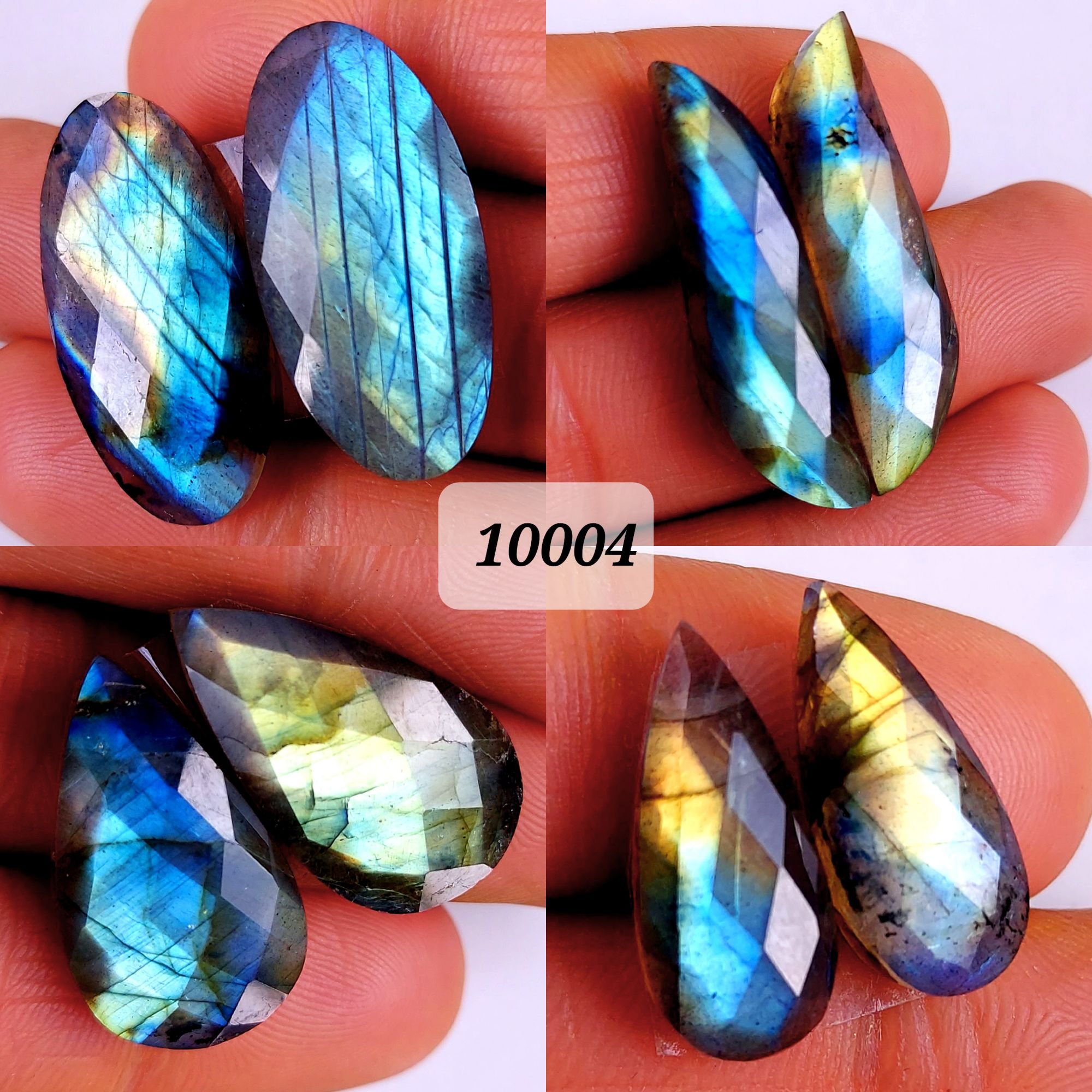 4Pair 115Cts Natural Labradorite Blue Fire Faceted Dangle Drop Earrings Semi Precious Crystal For Hoop Earrings Blue Gemstone Cabochon Matching pair 32x9 20x9mm #10004