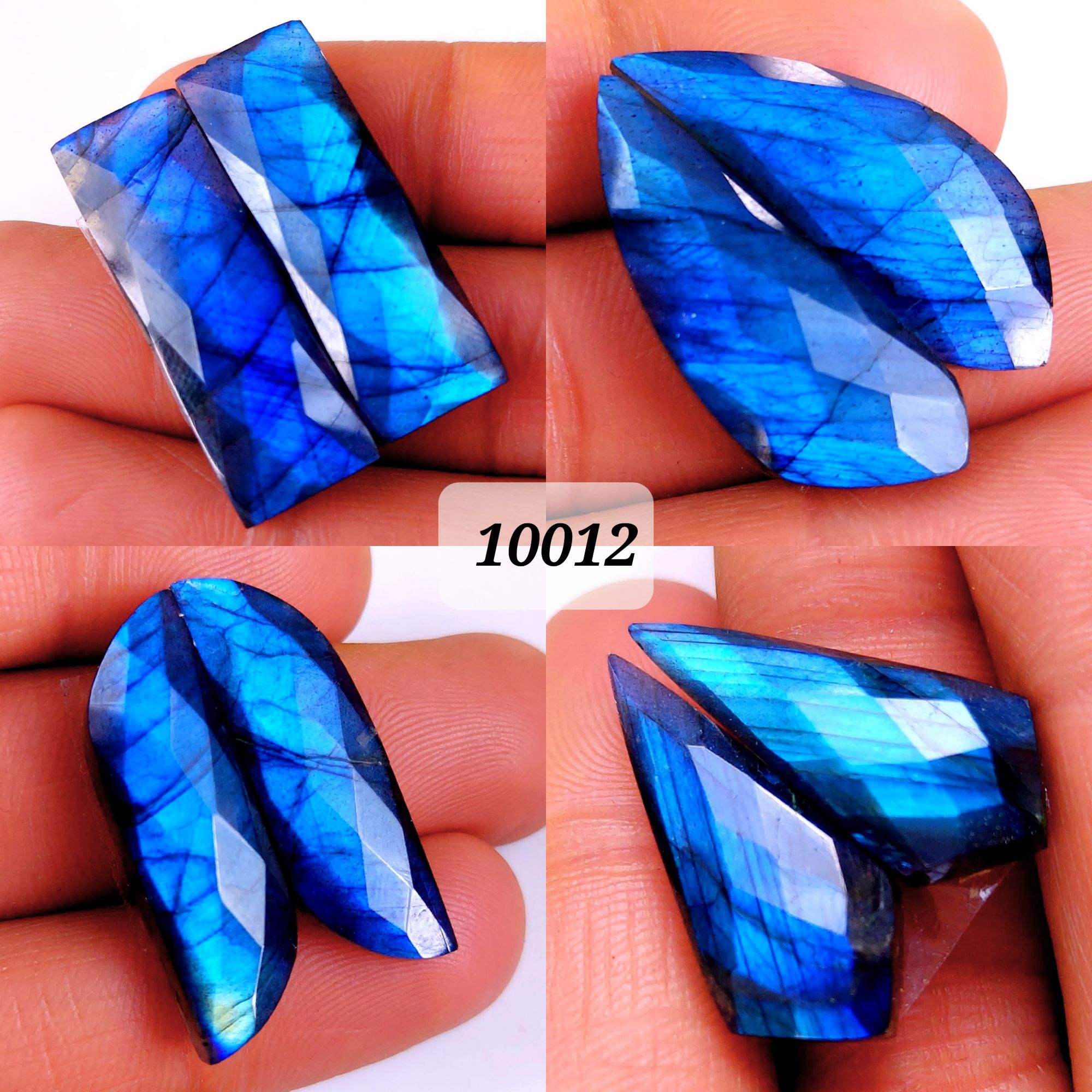4Pair 119Cts Natural Labradorite Blue Fire Faceted Dangle Drop Earrings Semi Precious Crystal For Hoop Earrings Blue Gemstone Cabochon Matching pair 32x10 30x12mm #10012