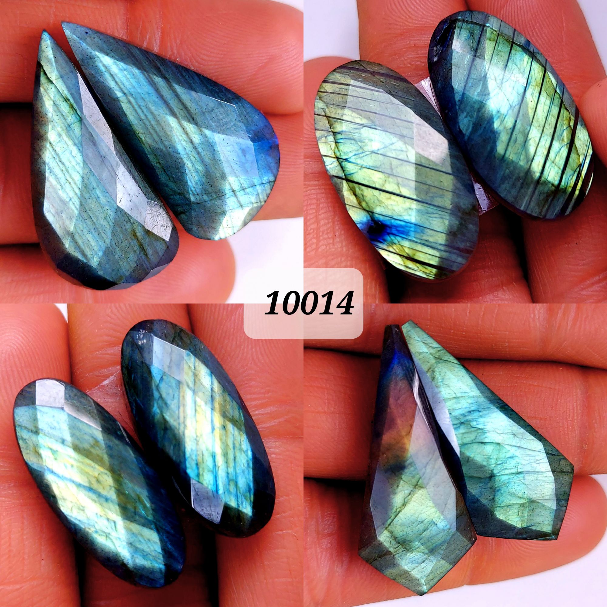 4Pair 161Cts Natural Labradorite Blue Fire Faceted Dangle Drop Earrings Semi Precious Crystal For Hoop Earrings Blue Gemstone Cabochon Matching pair 35x15 25x10mm #10014