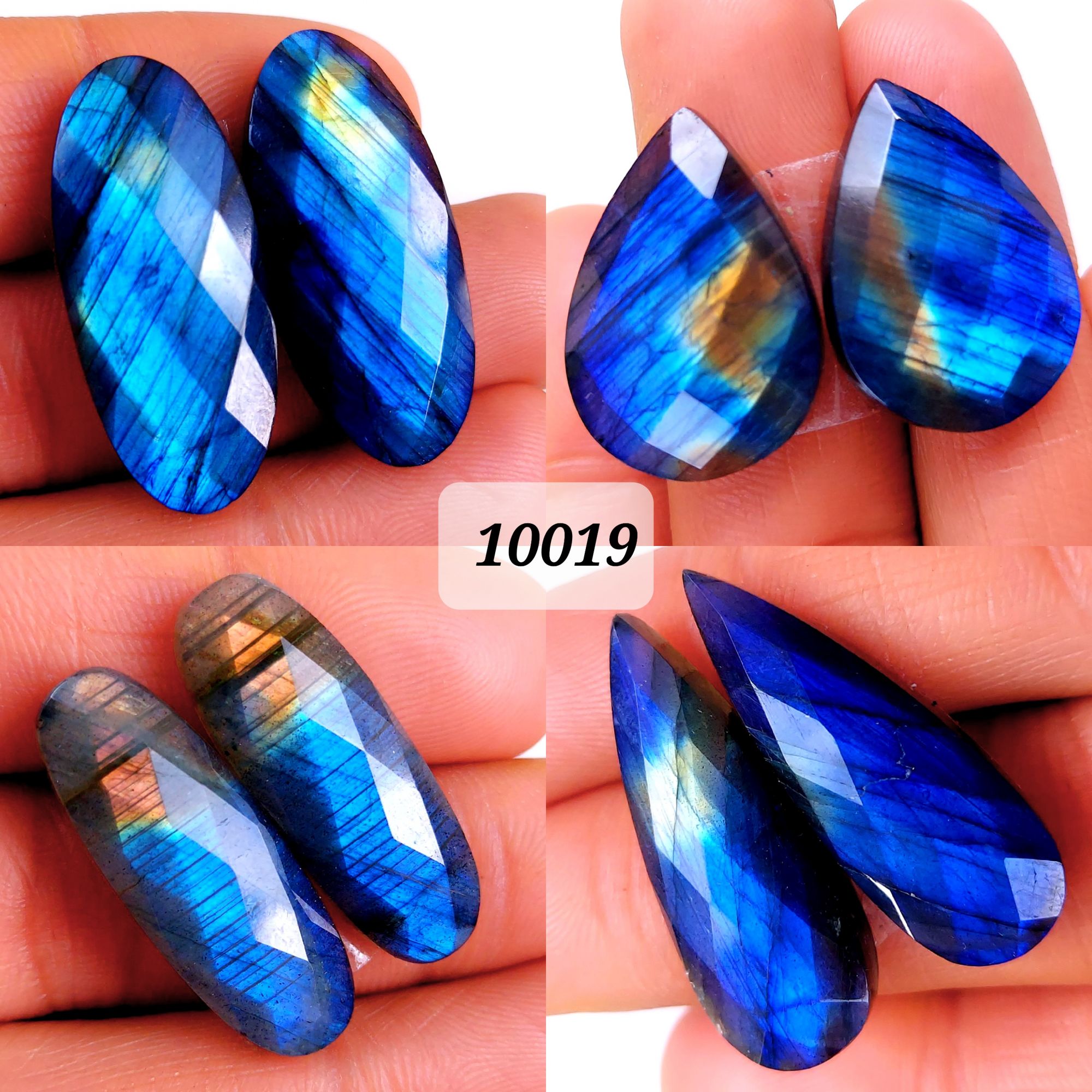 4Pair 144Cts Natural Labradorite Blue Fire Faceted Dangle Drop Earrings Semi Precious Crystal For Hoop Earrings Blue Gemstone Cabochon Matching pair 30x12 25x16mm #10019