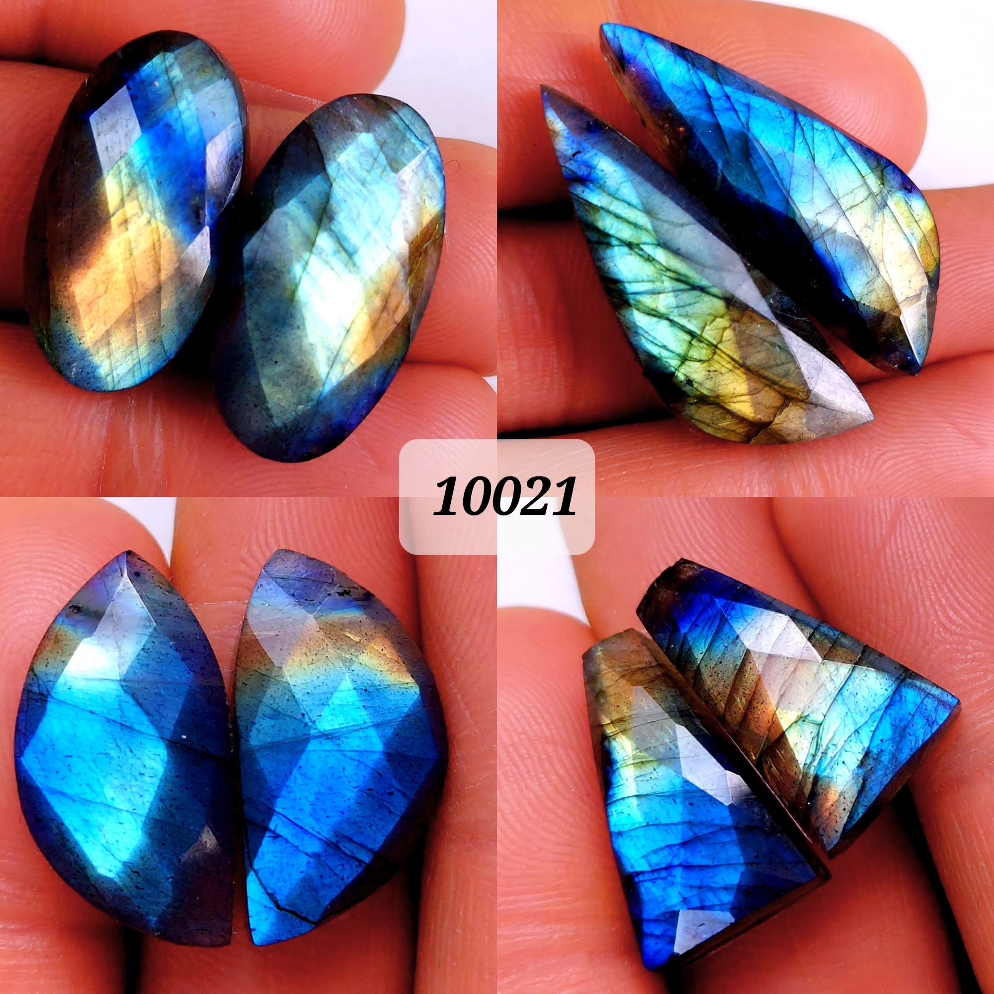 4Pair 108Cts Natural Labradorite Blue Fire Faceted Dangle Drop Earrings Semi Precious Crystal For Hoop Earrings Blue Gemstone Cabochon Matching pair 35x12 18x10mm #10021