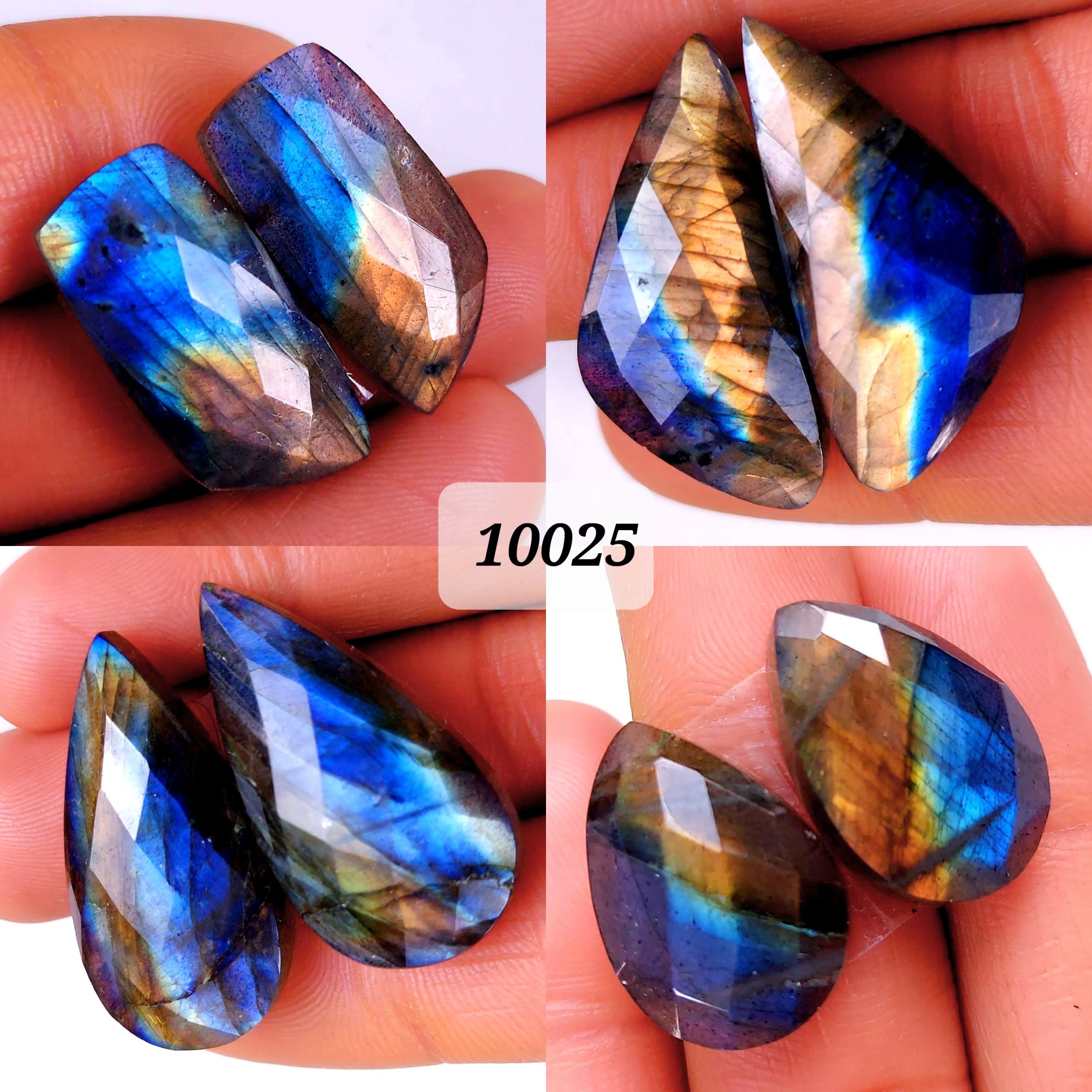 4Pair 150Cts Natural Labradorite Blue Fire Faceted Dangle Drop Earrings Semi Precious Crystal For Hoop Earrings Blue Gemstone Cabochon Matching pair 30x16 20x14mm #10025