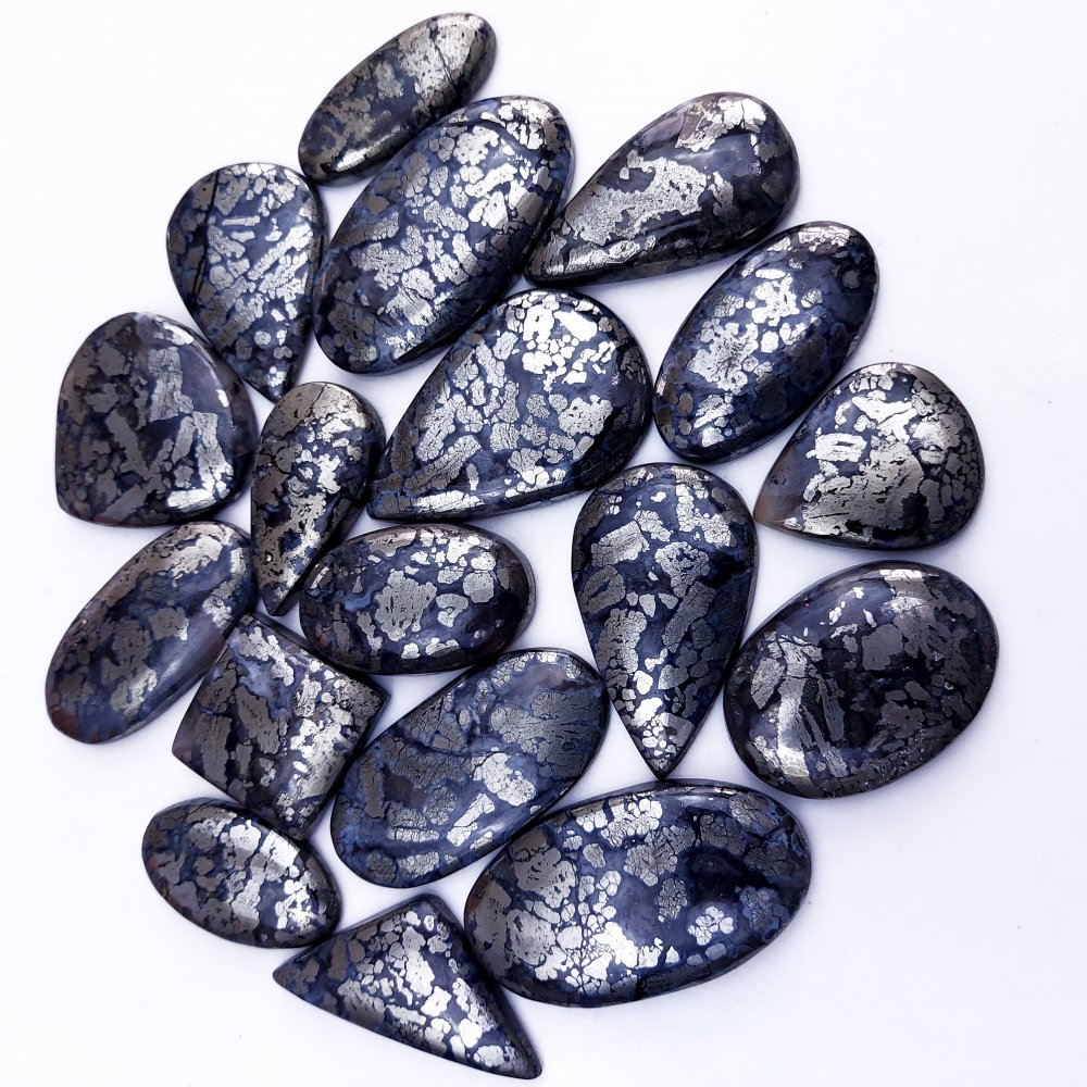 18Pcs 888Cts Natural Marcasite Grey Cabochon Back Side Unpolished Gemstone Semi-Precious Gemstones For Jewelry Making 45x25 28x20 mm #10036