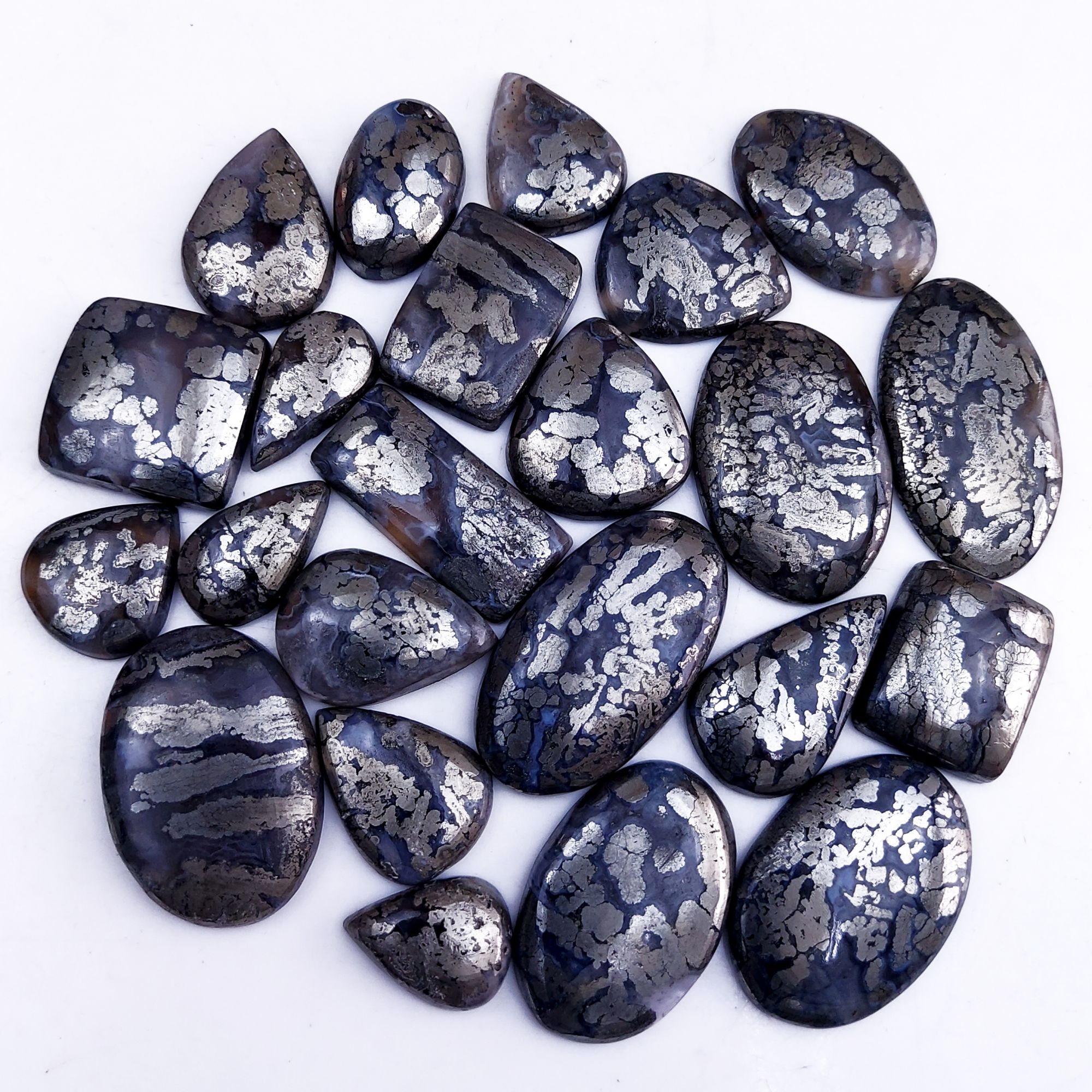 23Pcs 718Cts Natural Marcasite Grey Cabochon Back Side Unpolished Gemstone Semi-Precious Gemstones For Jewelry Making 38x20 18x14mm #10038