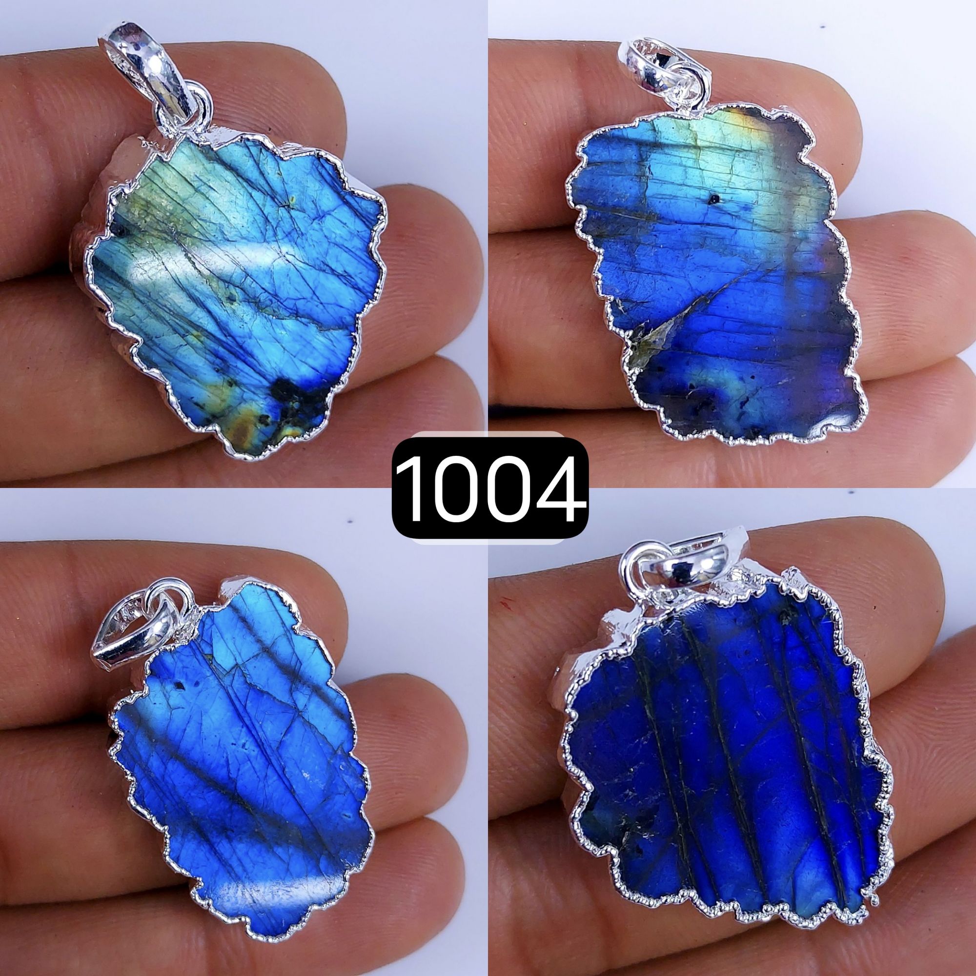 172Cts Natural Blue Labradorite Silver Electroplated Slice Pendant 32x18 22x12mm#1004