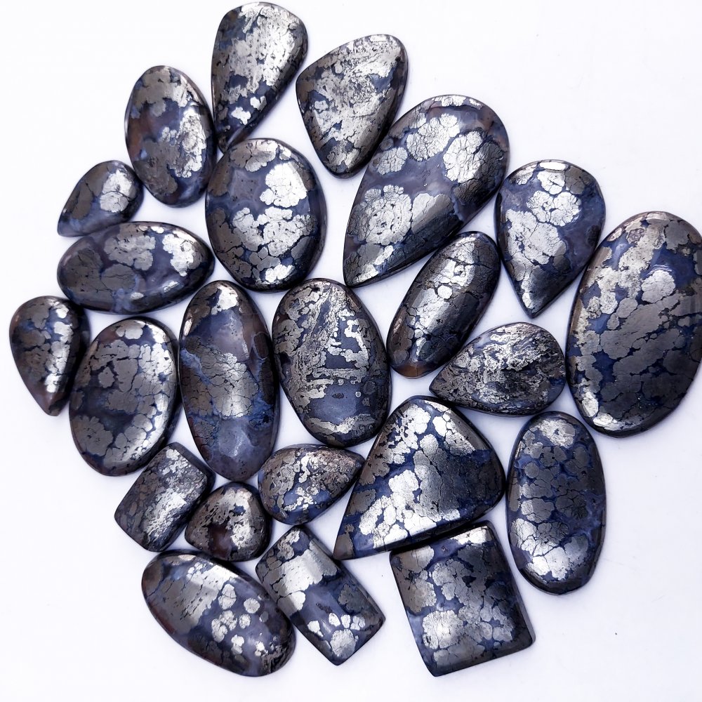 23Pcs 927Cts Natural Marcasite Grey Cabochon Back Side Unpolished Gemstone Semi-Precious Gemstones For Jewelry Making 44x24 20x16mm #10040