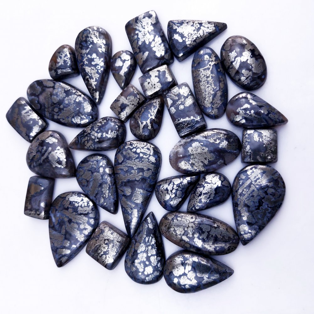 29Pcs 767Cts Natural Marcasite Grey Cabochon Back Side Unpolished Gemstone Semi-Precious Gemstones For Jewelry Making 44x20 20x12mm #10043