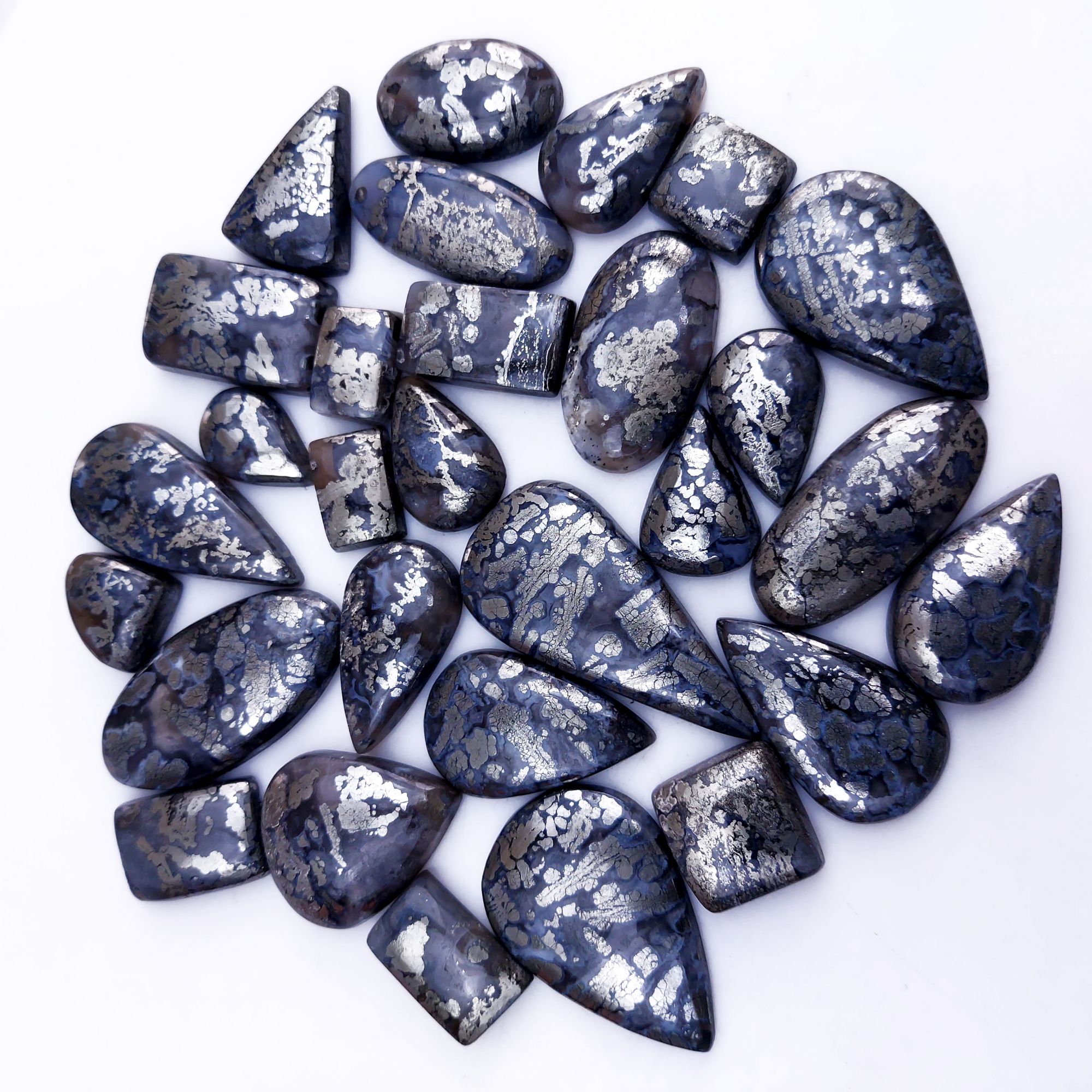 29Pcs 767Cts Natural Marcasite Grey Cabochon Back Side Unpolished Gemstone Semi-Precious Gemstones For Jewelry Making 44x20 20x12mm #10043