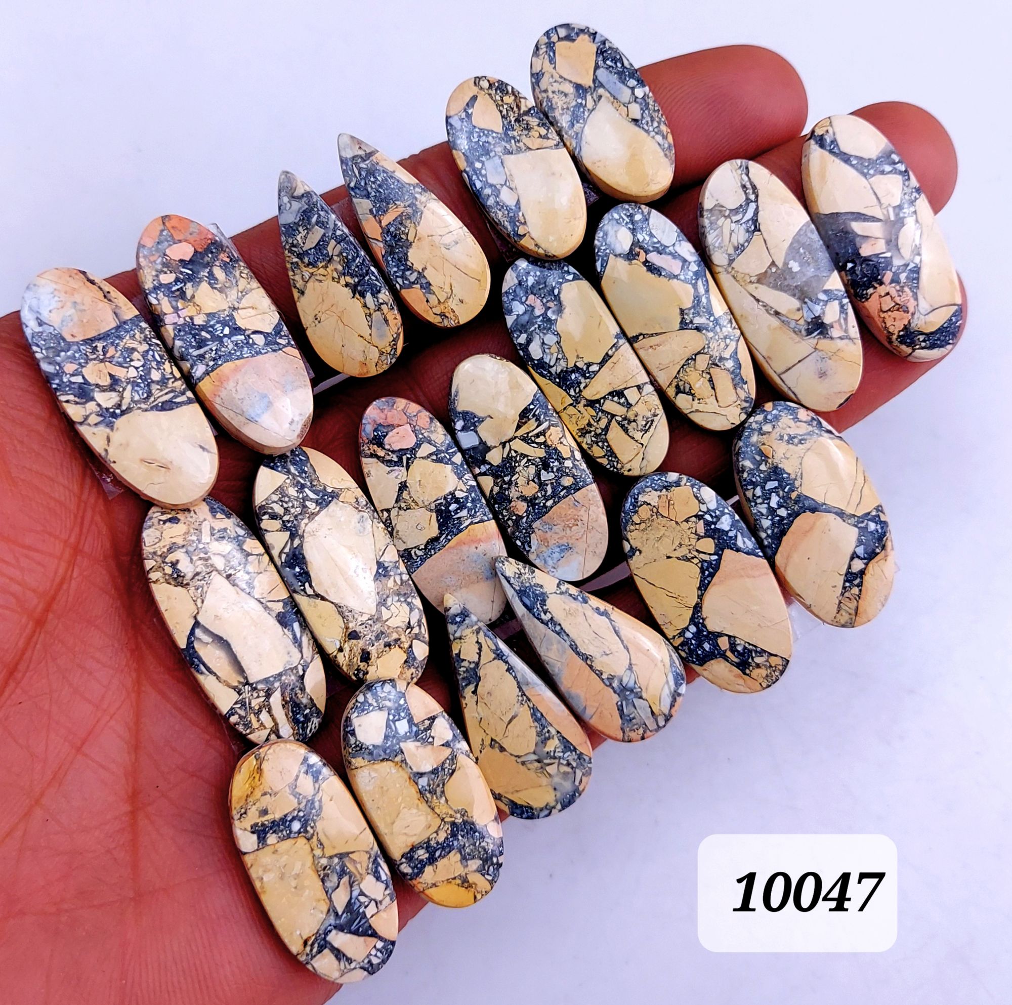 10Pcs 342Cts Natural Maligano Jasper Cabochon Pair Lot Back Side Unpolished Semi-Precious Gemstones For Jewelry Making 32x12 26x16mm #10047