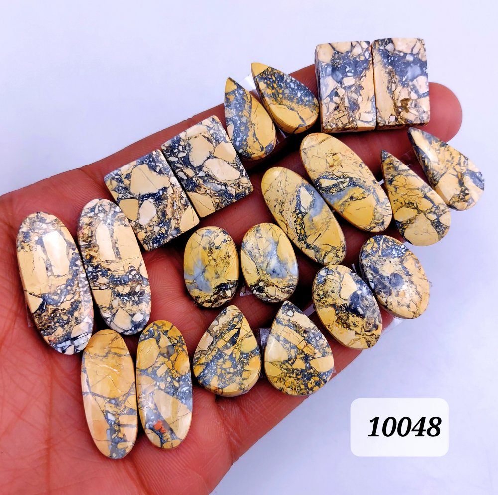 10 Pair 285 Cts Natural Maligano Jasper Cabochon Pair Lot Back Side Unpolished Semi-Precious Gemstones For Jewelry Making 32x13 21x11mm #10048