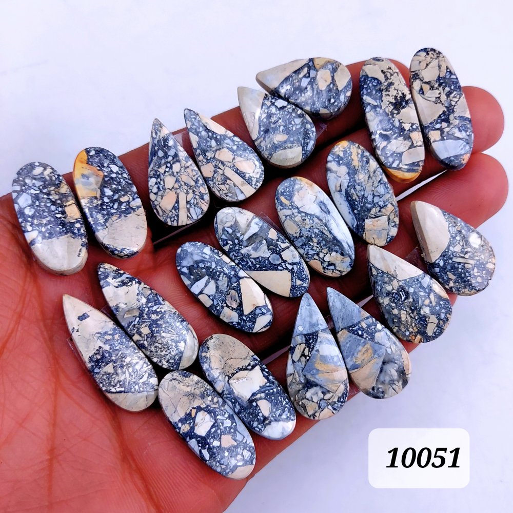 10 Pair 277 Cts Natural Maligano Jasper Cabochon Pair Lot Back Side Unpolished Semi-Precious Gemstones For Jewelry Making 30x11 22x14mm #10051