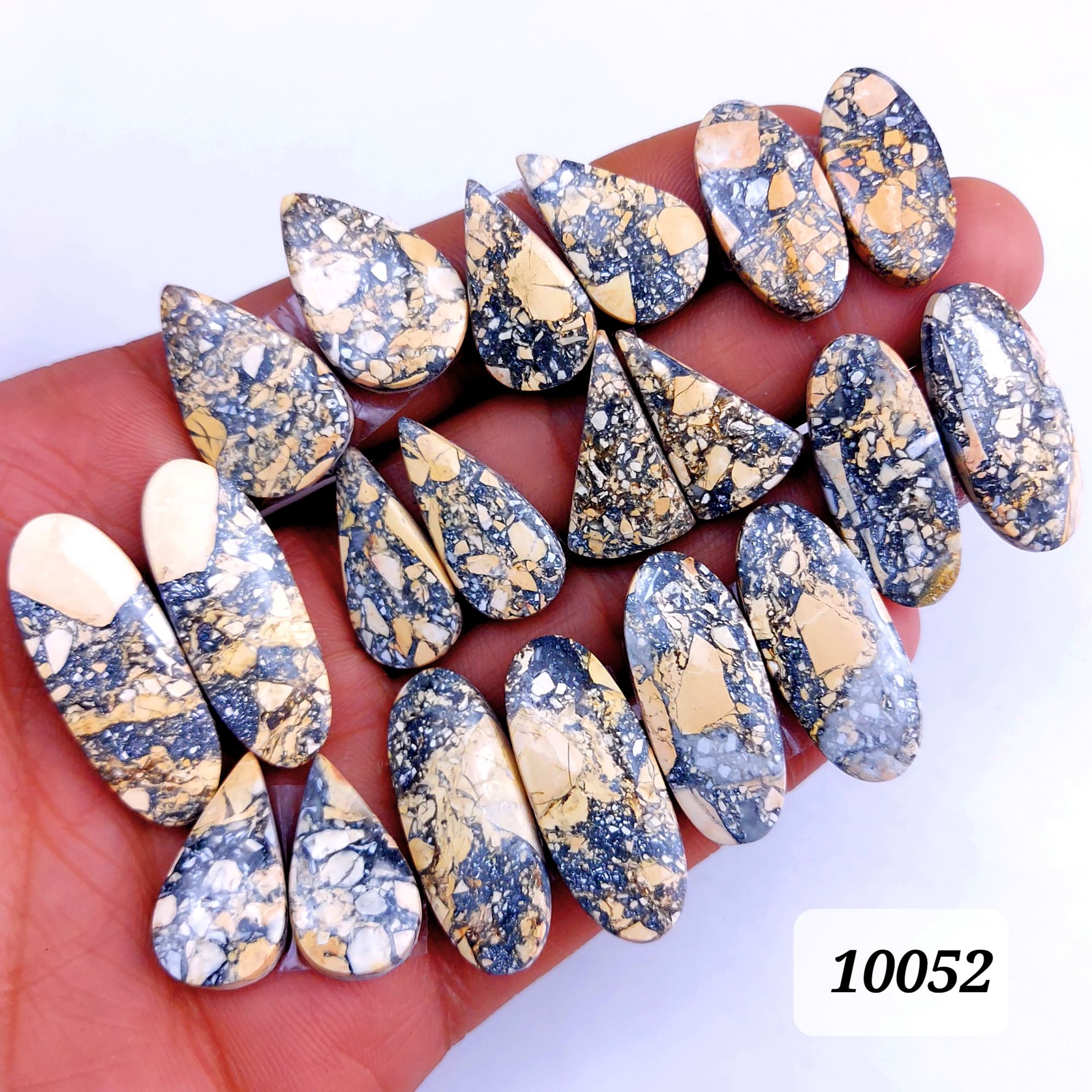 10Pcs 280Cts Natural Maligano Jasper Cabochon Pair Lot Back Side Unpolished Semi-Precious Gemstones For Jewelry Making 31x13 22x12mm #10052