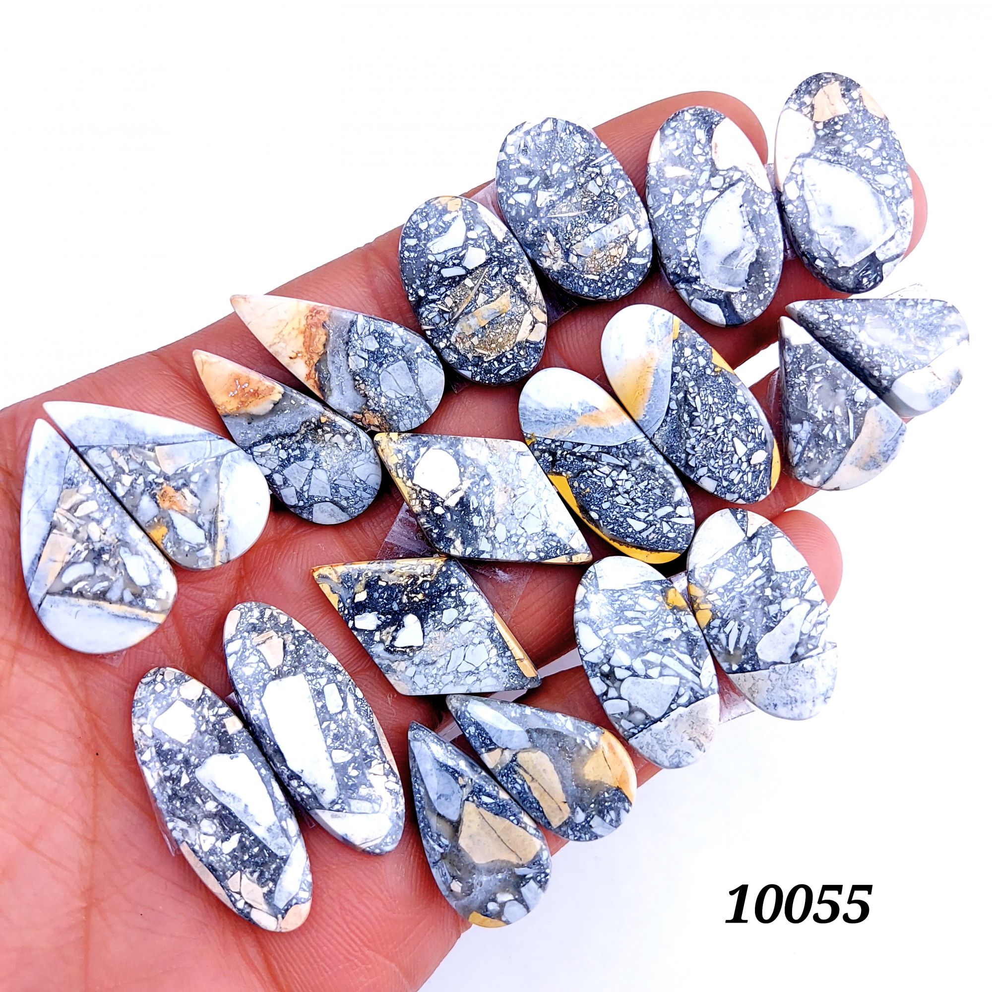 10Pcs 208Cts Natural Maligano Jasper Cabochon Pair Lot Back Side Unpolished Semi-Precious Gemstones For Jewelry Making 33x12 22x14mm #10055