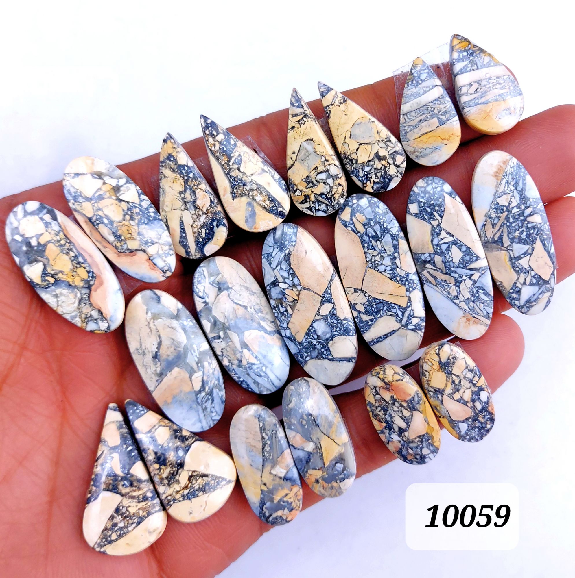 10Pcs 292Cts Natural Maligano Jasper Cabochon Pair Lot Back Side Unpolished Semi-Precious Gemstones For Jewelry Making 34x14 21x11mm #10059