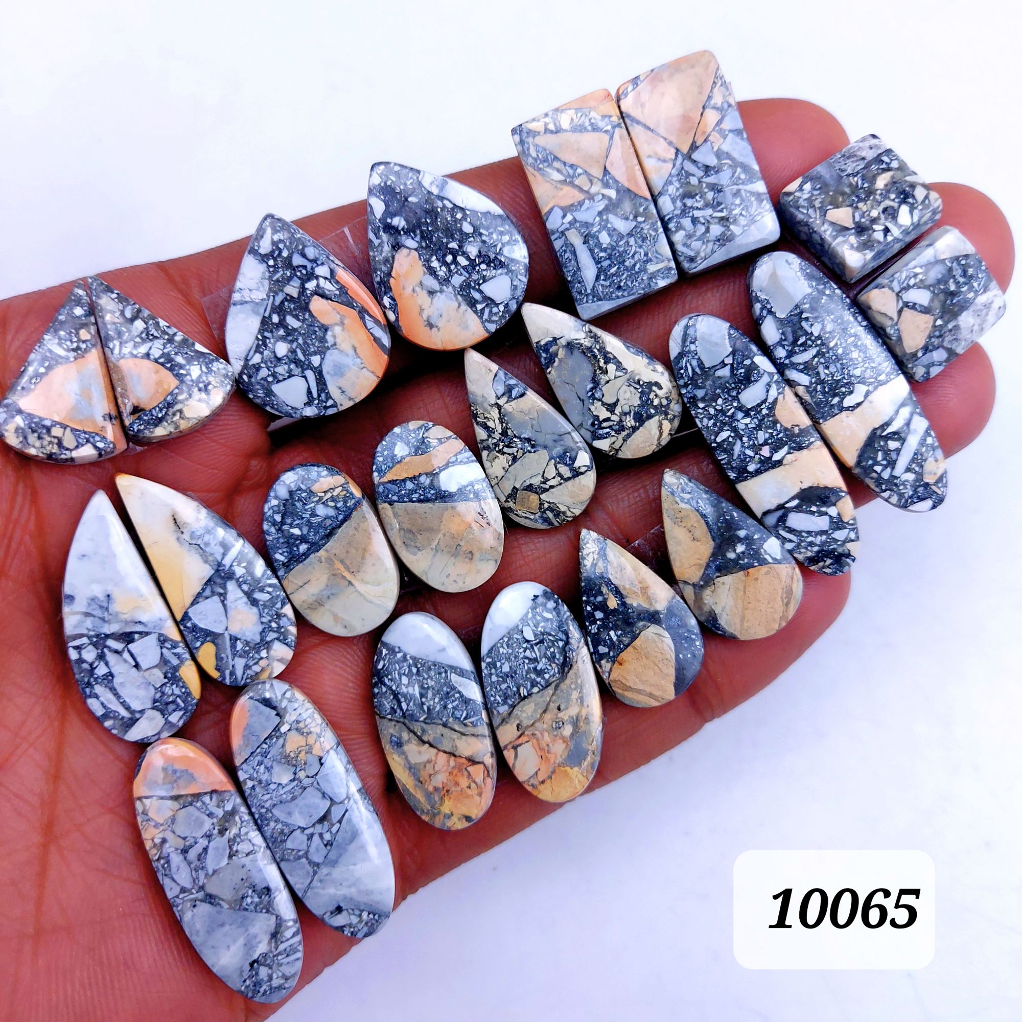11Pcs 276Cts Natural Maligano Jasper Cabochon Pair Lot Back Side Unpolished Semi-Precious Gemstones For Jewelry Making 33x11 13x12mm #10065