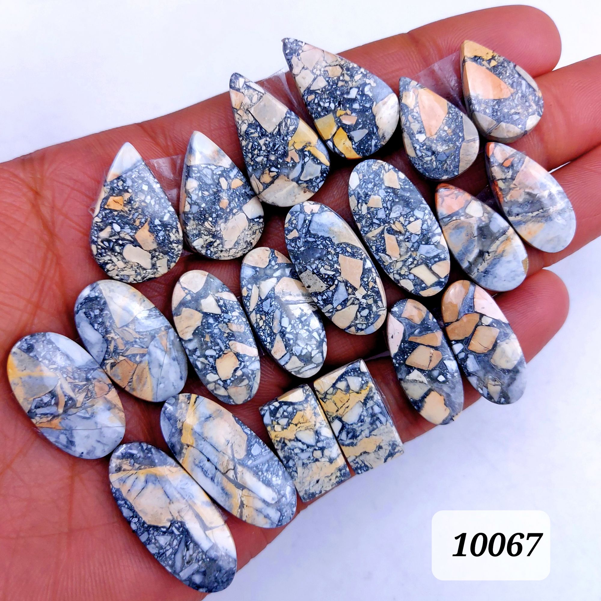 10Pcs 289Cts Natural Maligano Jasper Cabochon Pair Lot Back Side Unpolished Semi-Precious Gemstones For Jewelry Making 30x12 20x12mm #10067
