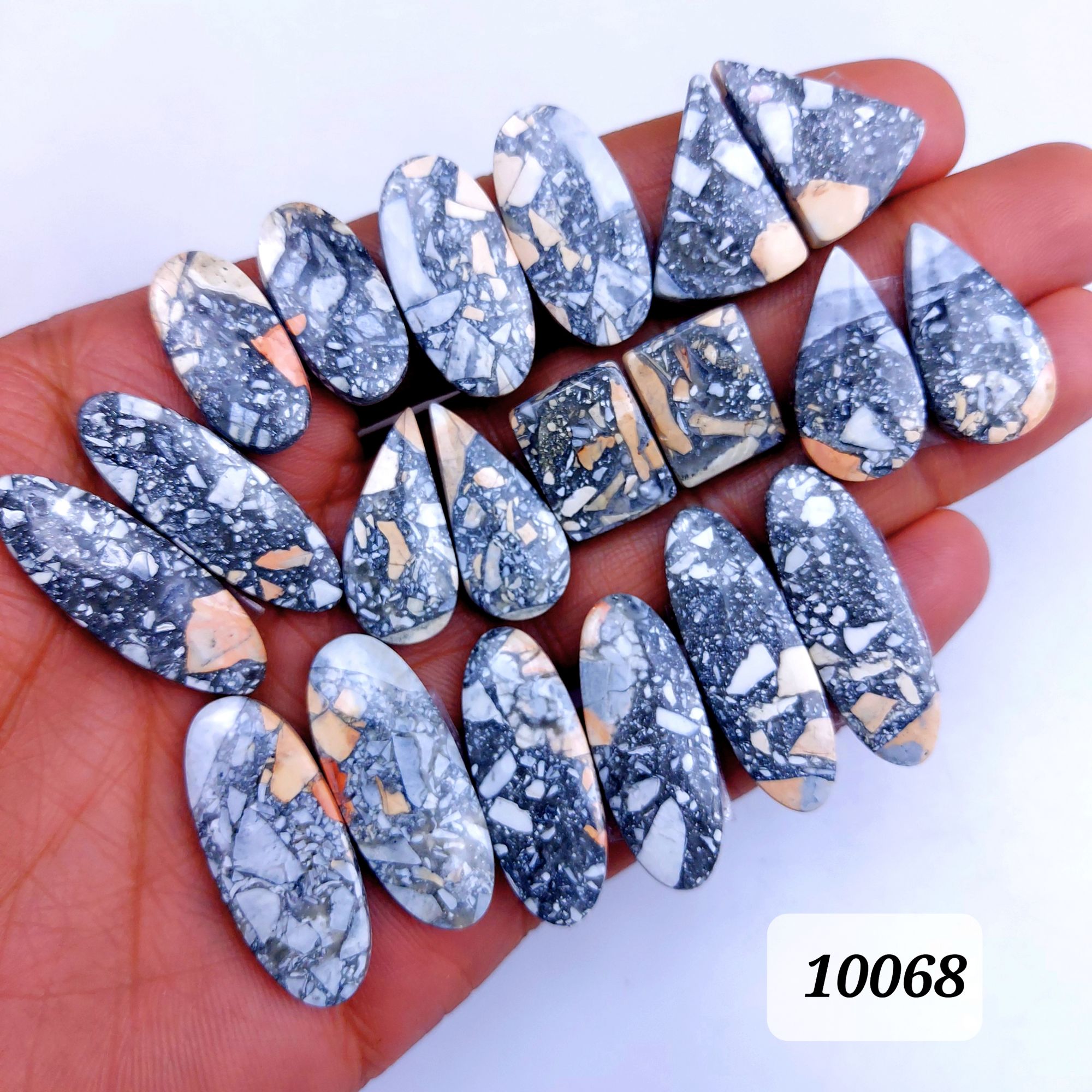 10Pcs 288Cts Natural Maligano Jasper Cabochon Pair Lot Back Side Unpolished Semi-Precious Gemstones For Jewelry Making 32x13 22x11mm #10068