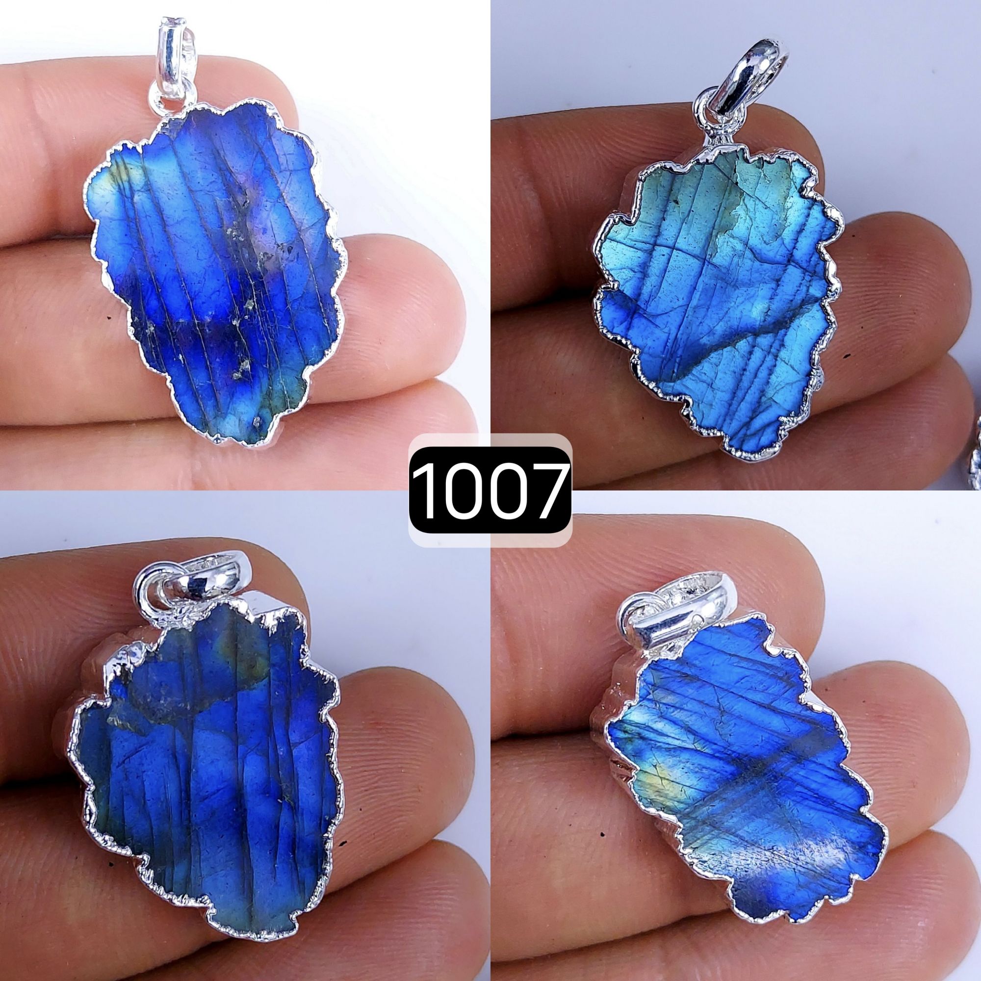 133Cts Natural Blue Labradorite Silver Electroplated Slice Pendant 32x18 22x12mm#1007