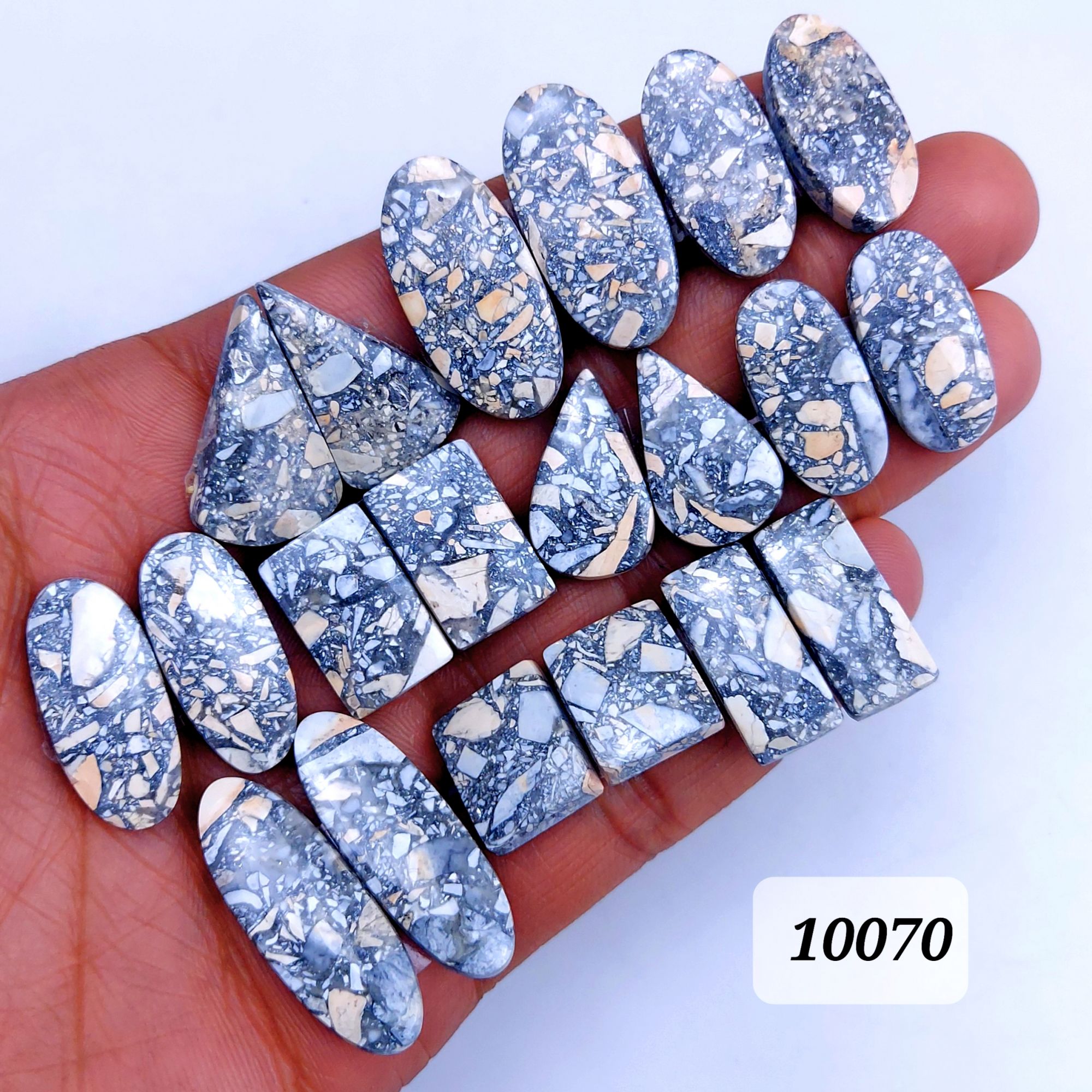 10Pcs 293Cts Natural Maligano Jasper Cabochon Pair Lot Back Side Unpolished Semi-Precious Gemstones For Jewelry Making 32x11 23x13mm #10070