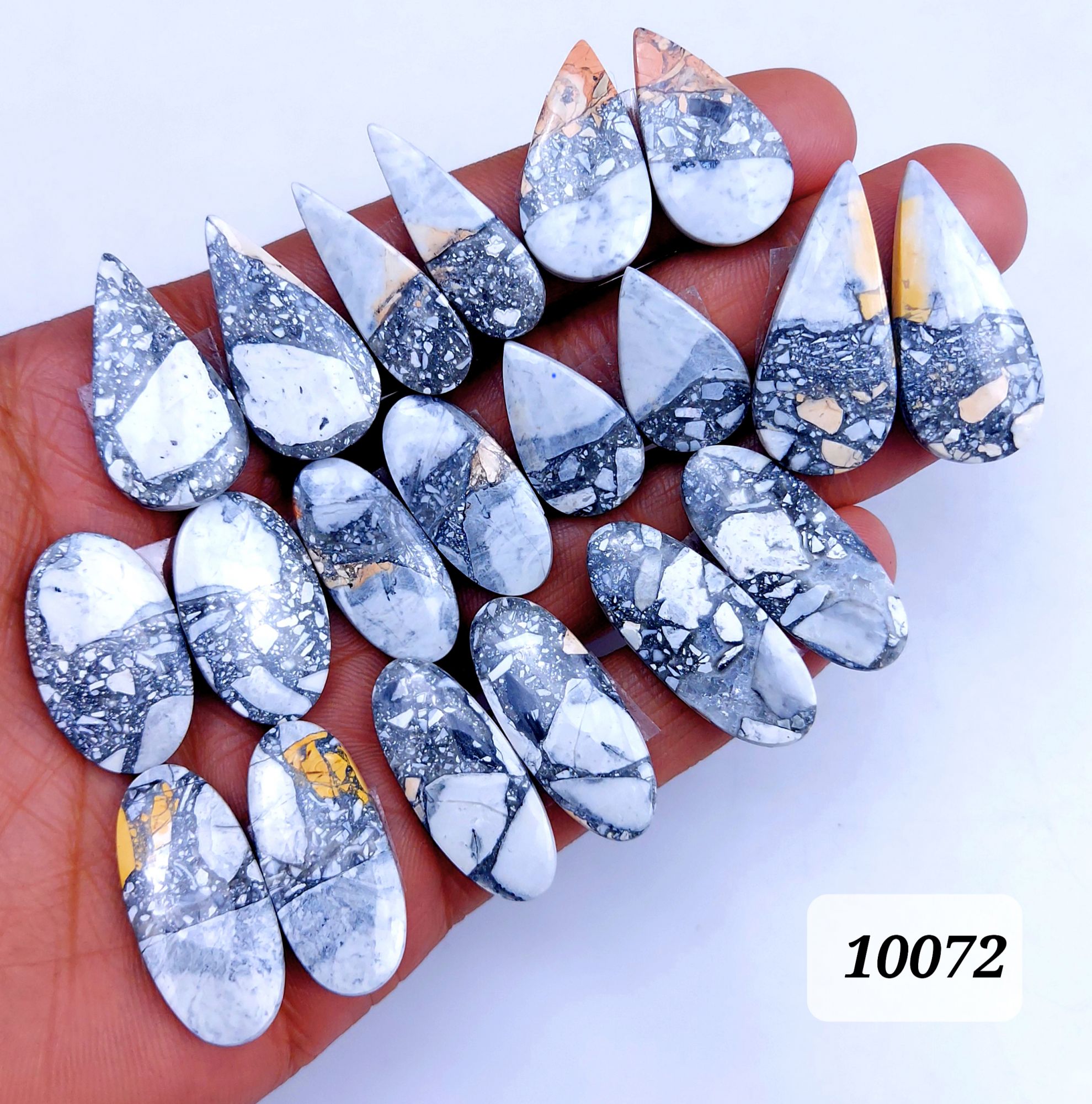 10Pcs 324Cts Natural Maligano Jasper Cabochon Pair Lot Back Side Unpolished Semi-Precious Gemstones For Jewelry Making 31x13 22x13mm #10072