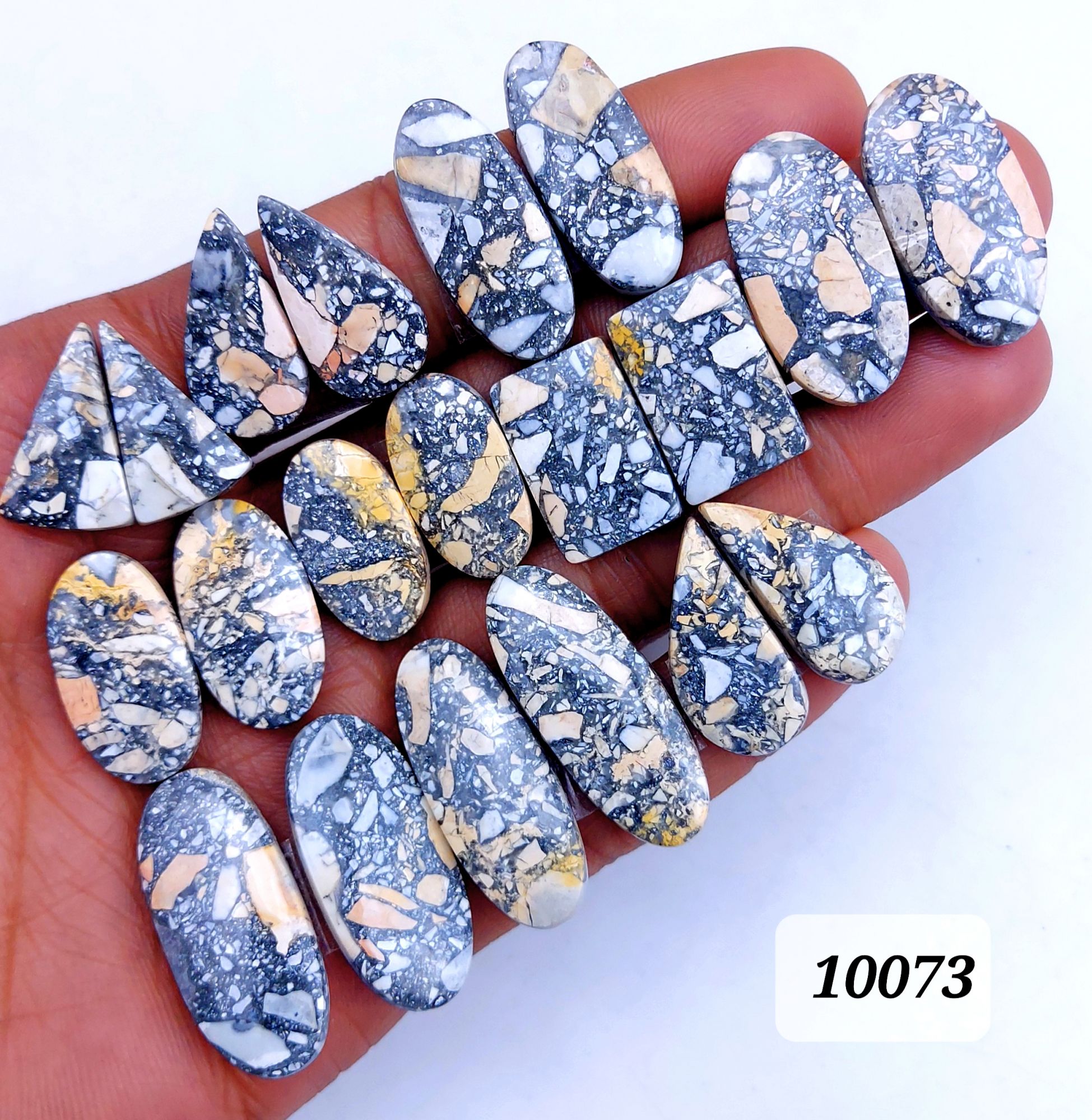 10Pcs 293Cts Natural Maligano Jasper Cabochon Pair Lot Back Side Unpolished Semi-Precious Gemstones For Jewelry Making 32x13 22x12mm #10073