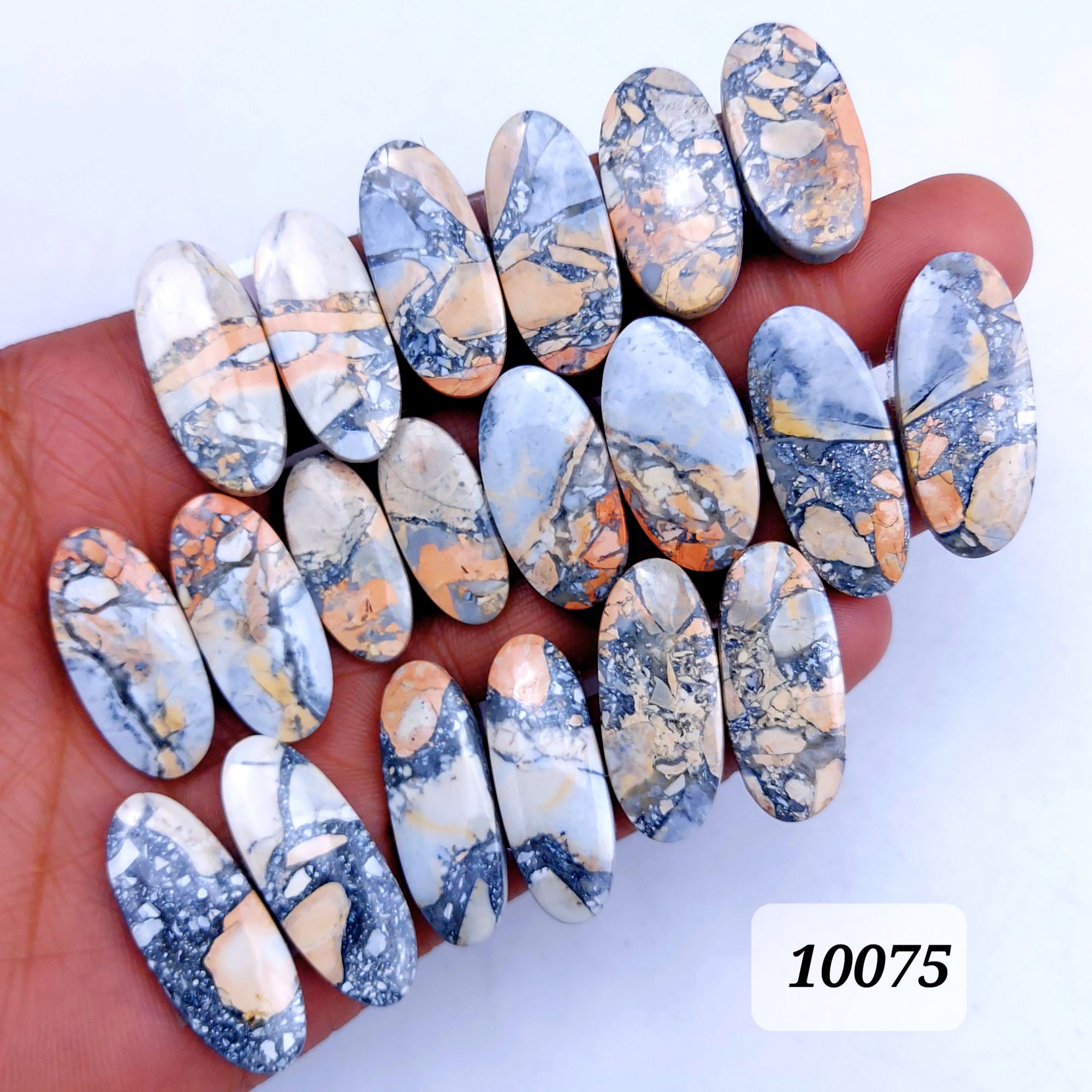 10Pcs 390Cts Natural Maligano Jasper Cabochon Pair Lot Back Side Unpolished Semi-Precious Gemstones For Jewelry Making 32x13 25x12mm #10075